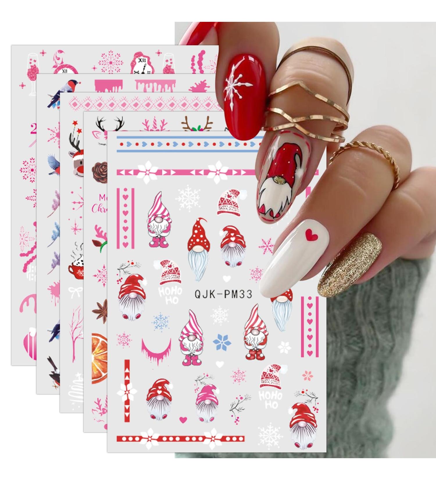 JMEOWIO 10 Sheets Christmas Pink Nail Art Stickers Decals Self-Adhesive Snowflake Winter Holiday Cute Nail Supplies Nail Art Design Decoration Accessories - Buy Online on GoSupps.com