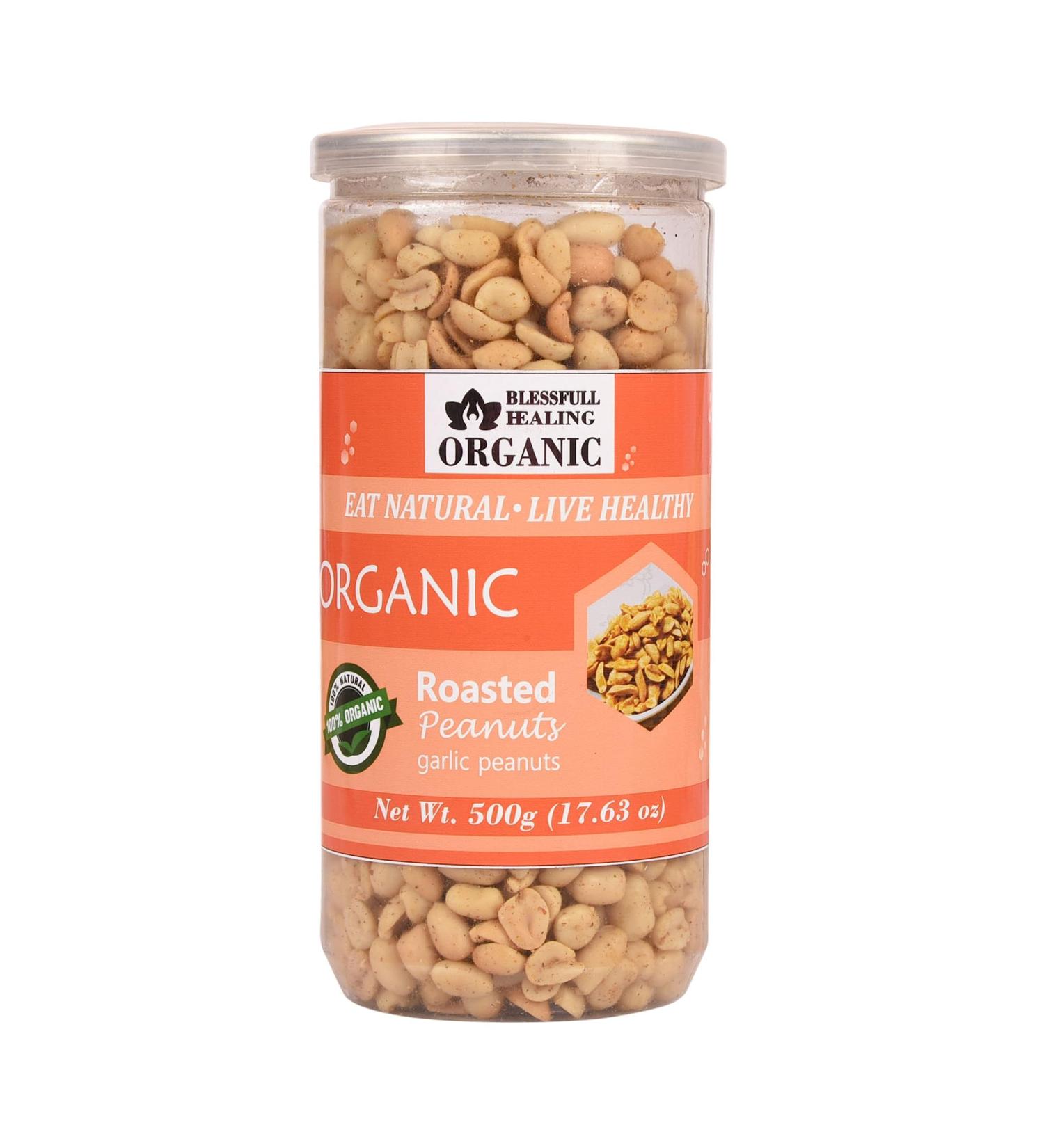 Blessfull Healing Organic Natural Vegan Garlic Roasted Peanuts Crunchy Healthy Snacks 500 Gram - Buy Online on GoSupps.com