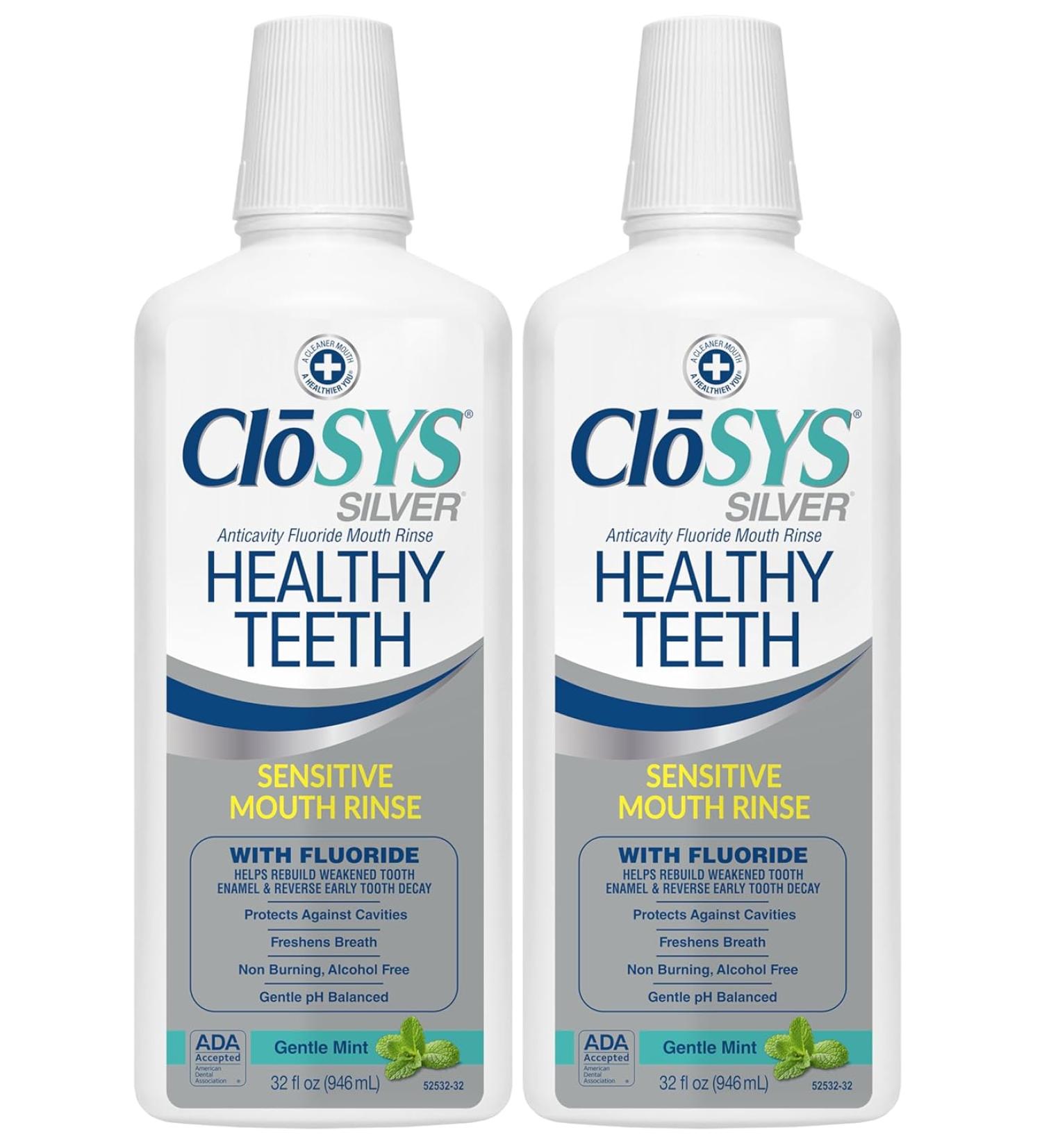 CloSYS Healthy Teeth Anti-Cavity Oral Rinse Mouthwash with Fluoride - Mint - Pack of 2 - 32 Fl Oz. - Buy Online on GoSupps.com