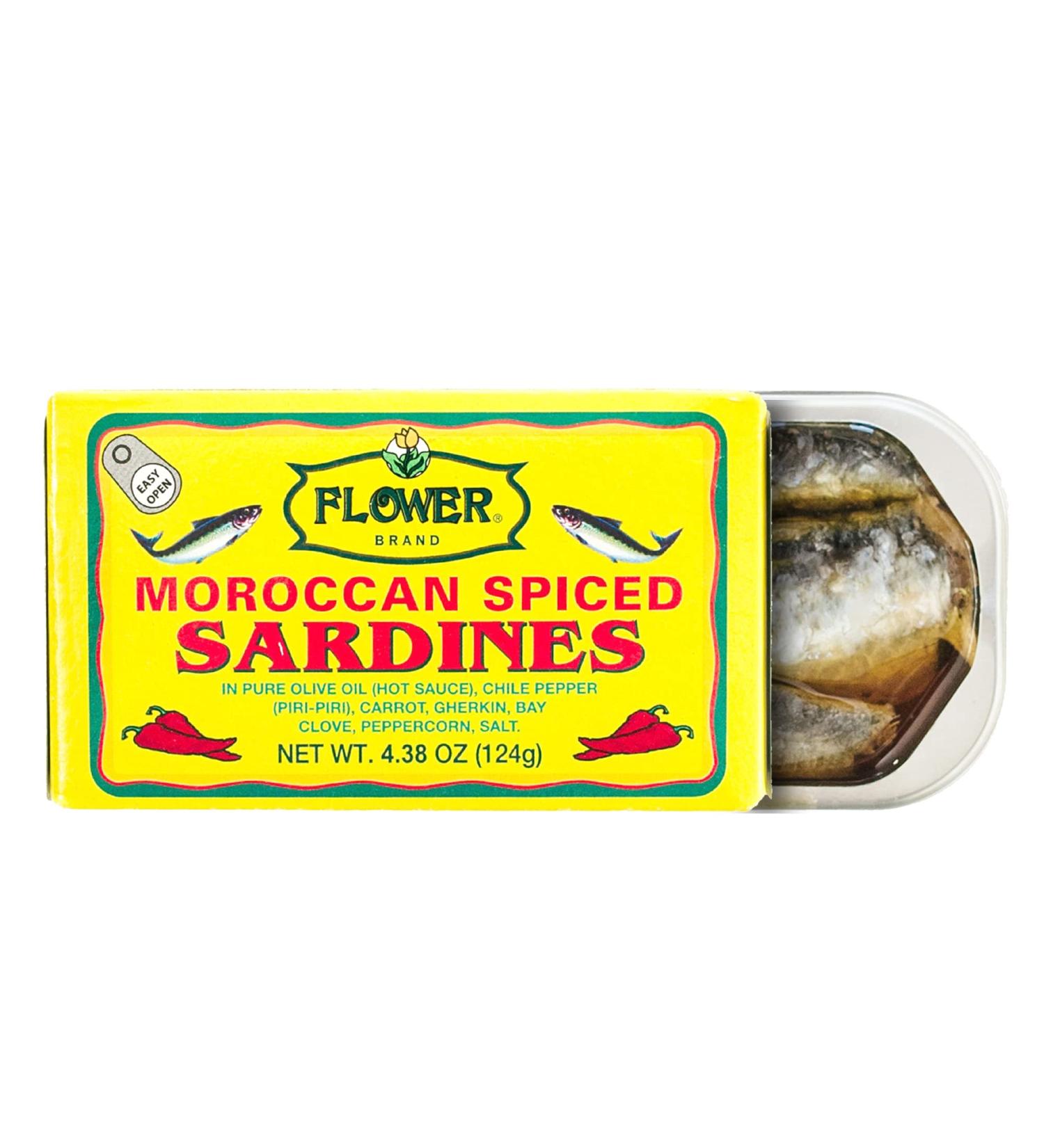 Flower Brand Spiced Sardines in Olive Oil 4.38 oz - Wild Sardines from Morocco | High Protein Keto Snack | Gluten-Free Canned Food (Pack of 5) - Buy Online on GoSupps.com