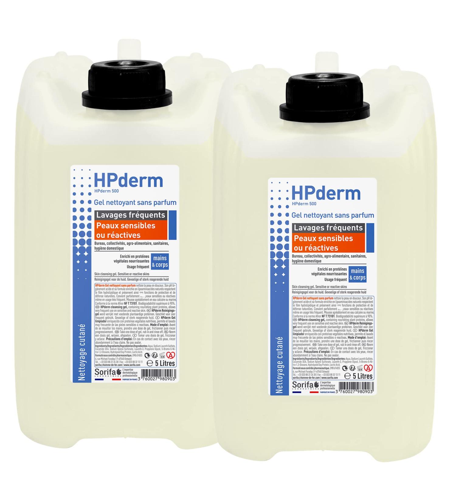 Sorifa Laboratory HPderm cleansing gel without perfume frequent washing sensitive or reactive skin hands and body with protective soy proteins pH neutral without soap 5 l jerry can - Buy Online on GoSupps.com