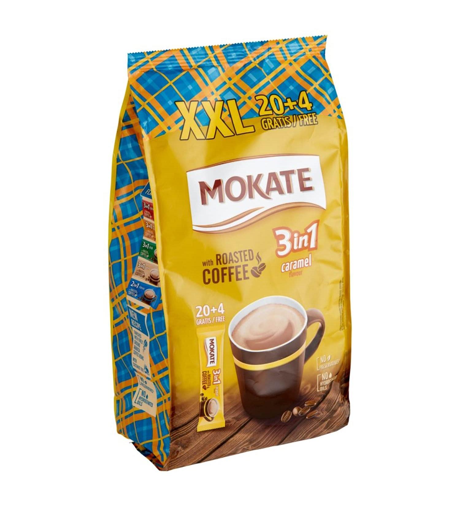 MOKATE XXL caramel 3-in-1 sticks soluble bean coffee with creamer sugar and coconut oil instant coffee from roasted coffee beans caffeine-containing 408 g (24 x 17 g) - Buy Online on GoSupps.com