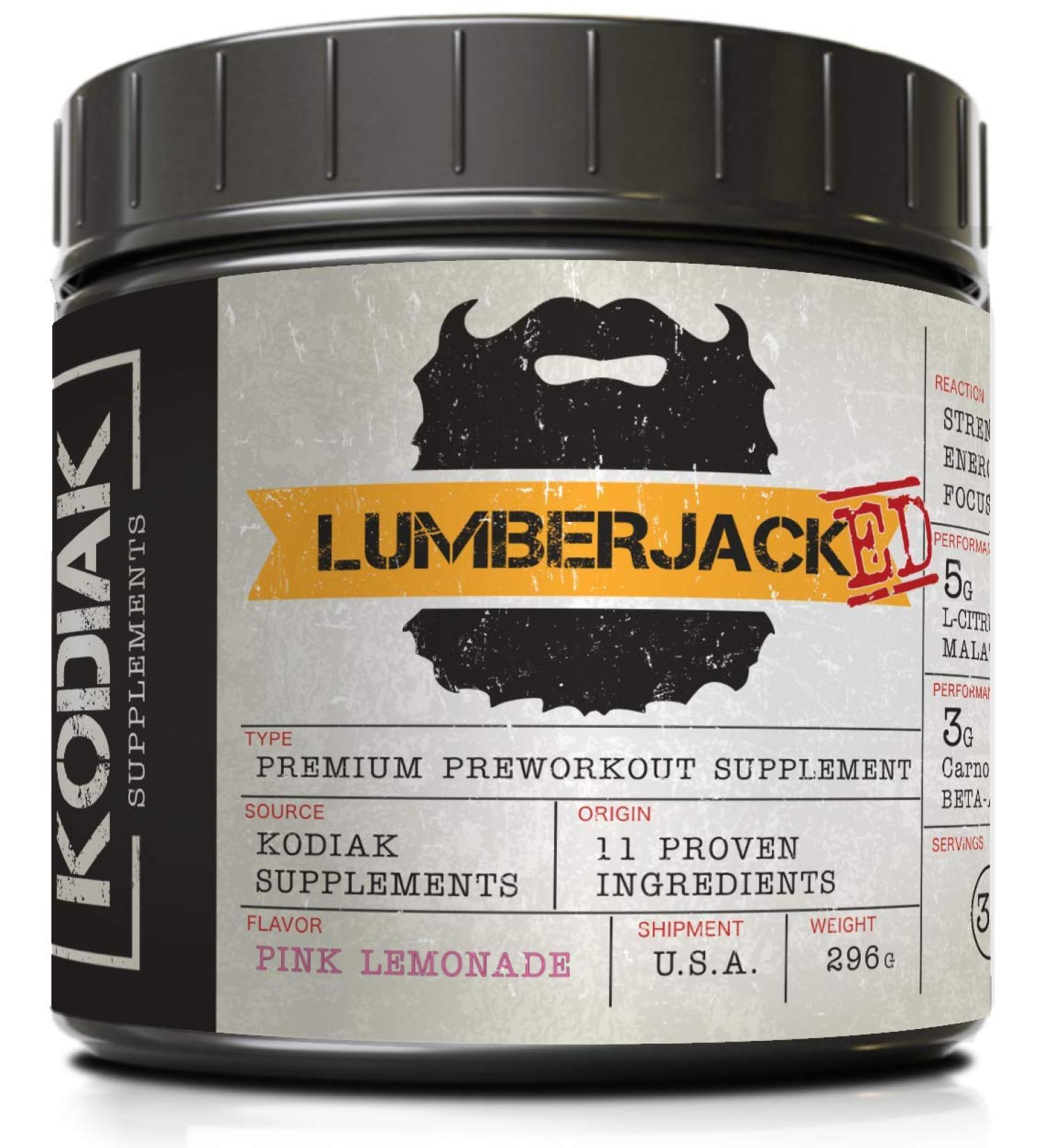 Kodiak Supplements LUMBERJACKED Pre Workout Supplement with CarnoSyn 30 Servings - Better Pumps Strength Energy and Focus - No Crash (Pink Lemonade) - Buy Online on GoSupps.com