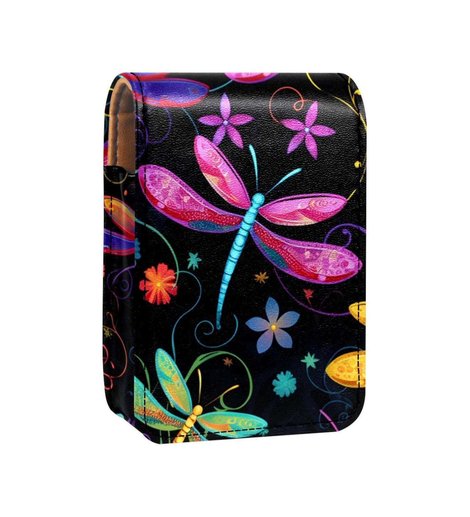 Buy Stylish Leather Lipstick Case with Mirror - Mini Organizer for Lip Gloss & Lipstick | Colorful Dragonfly Design - Buy Online on GoSupps.com