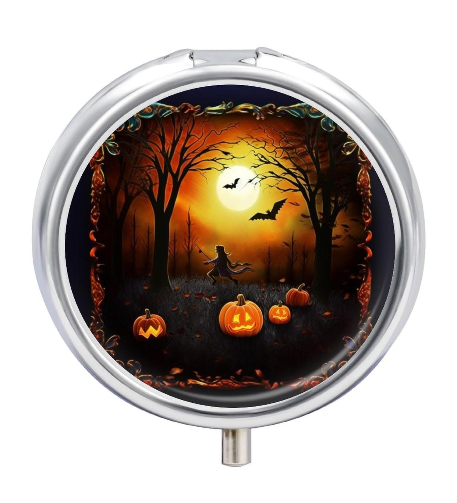 Travel Pill Box with 3 Compartments - Portable Halloween Party Pill Organizer for Purse & Pocket | Small Round Medicine Case - Buy Online on GoSupps.com