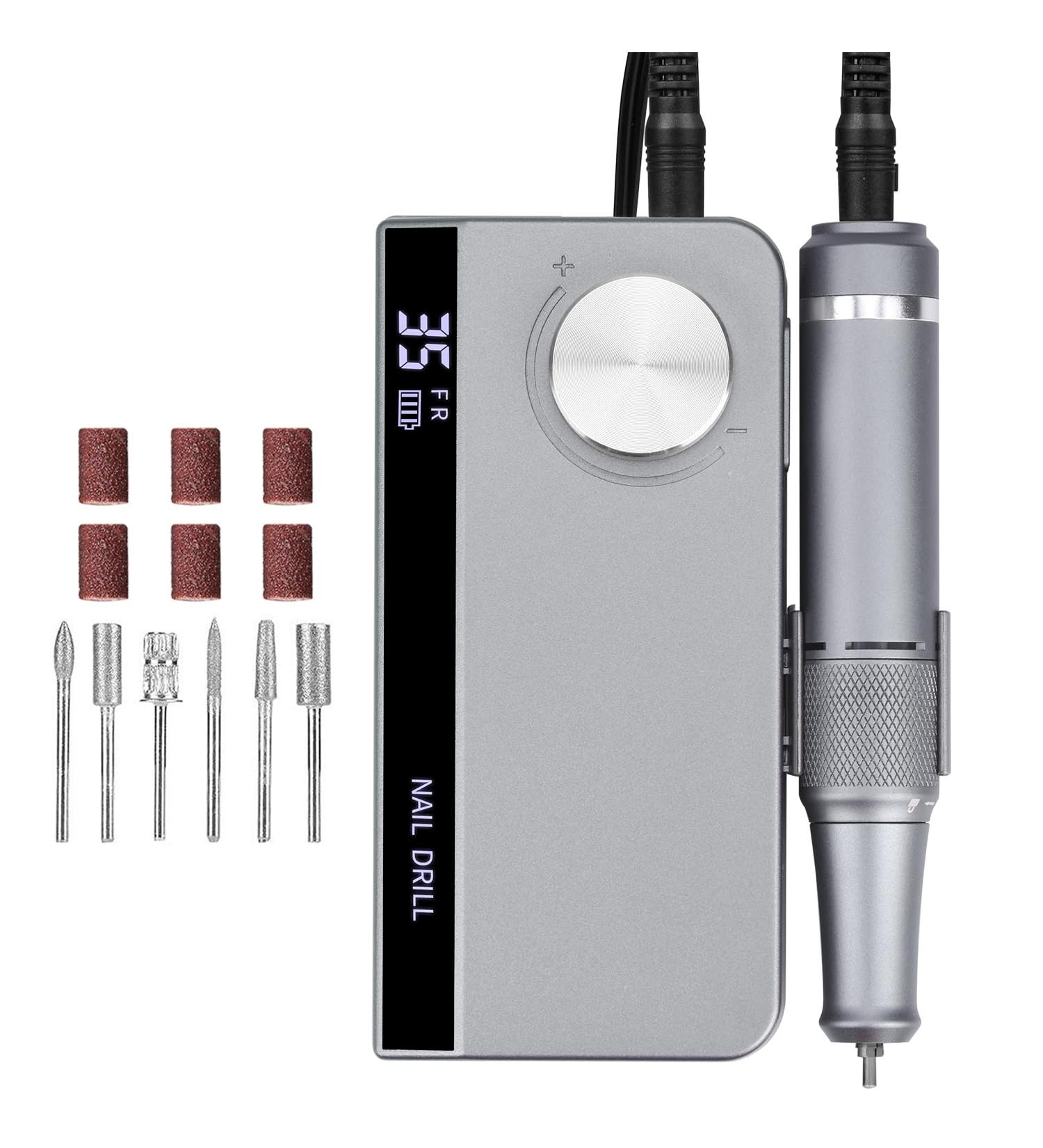 Portable Electric Nail Cutter for Gel Nails - 35000 RPM Rechargeable Pedicure Set with Low Heat Mute Operation and 6 Tips - Bidirectional Rotation - Foot Care in Gray - Buy Online on GoSupps.com