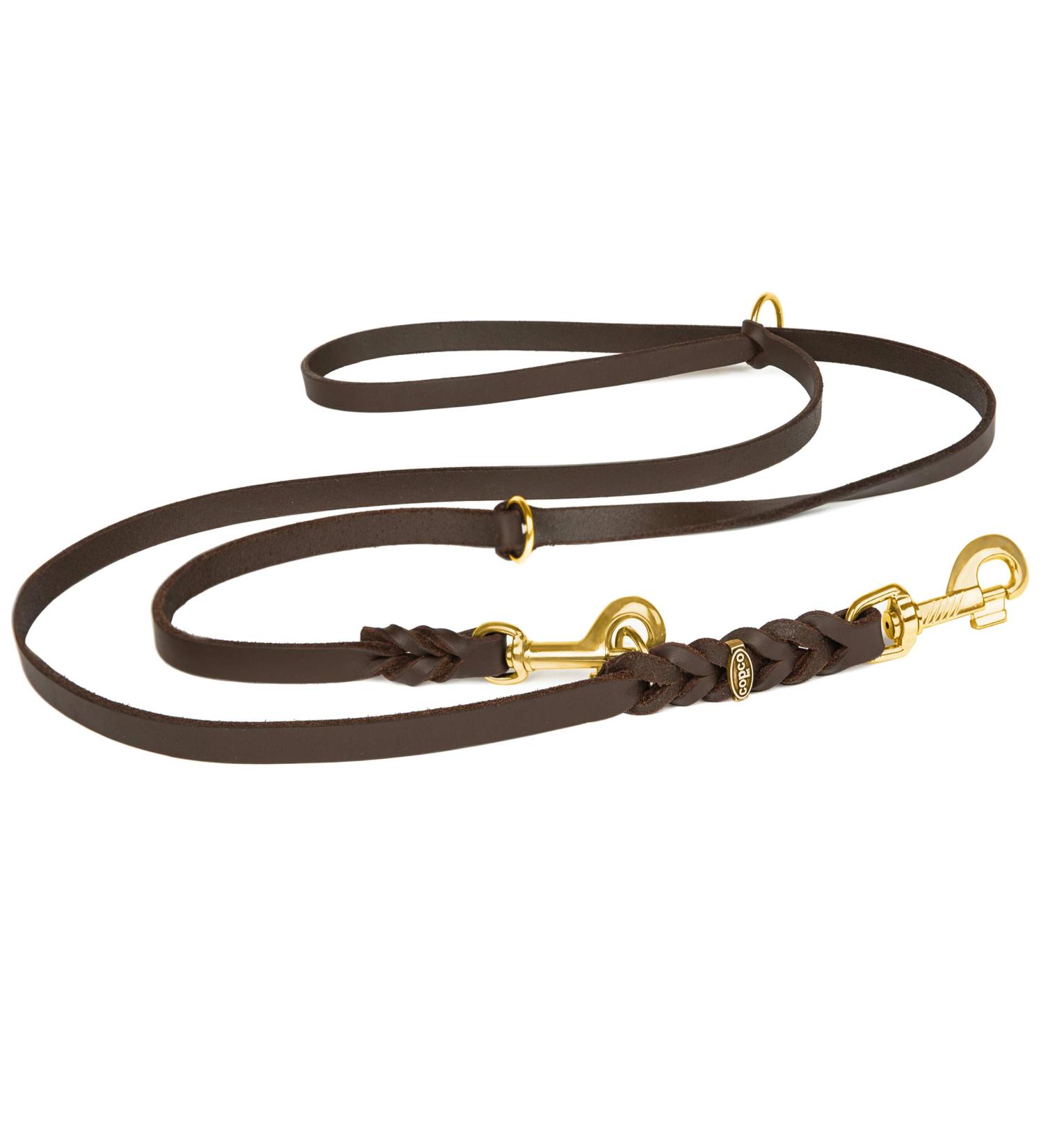 Copcopet Handmade 3-Way Adjustable Dog Leash - Soft Fat Leather Brass Fittings 3m x 12mm Brown | Premium Quality German Craftsmanship - Buy Online on GoSupps.com