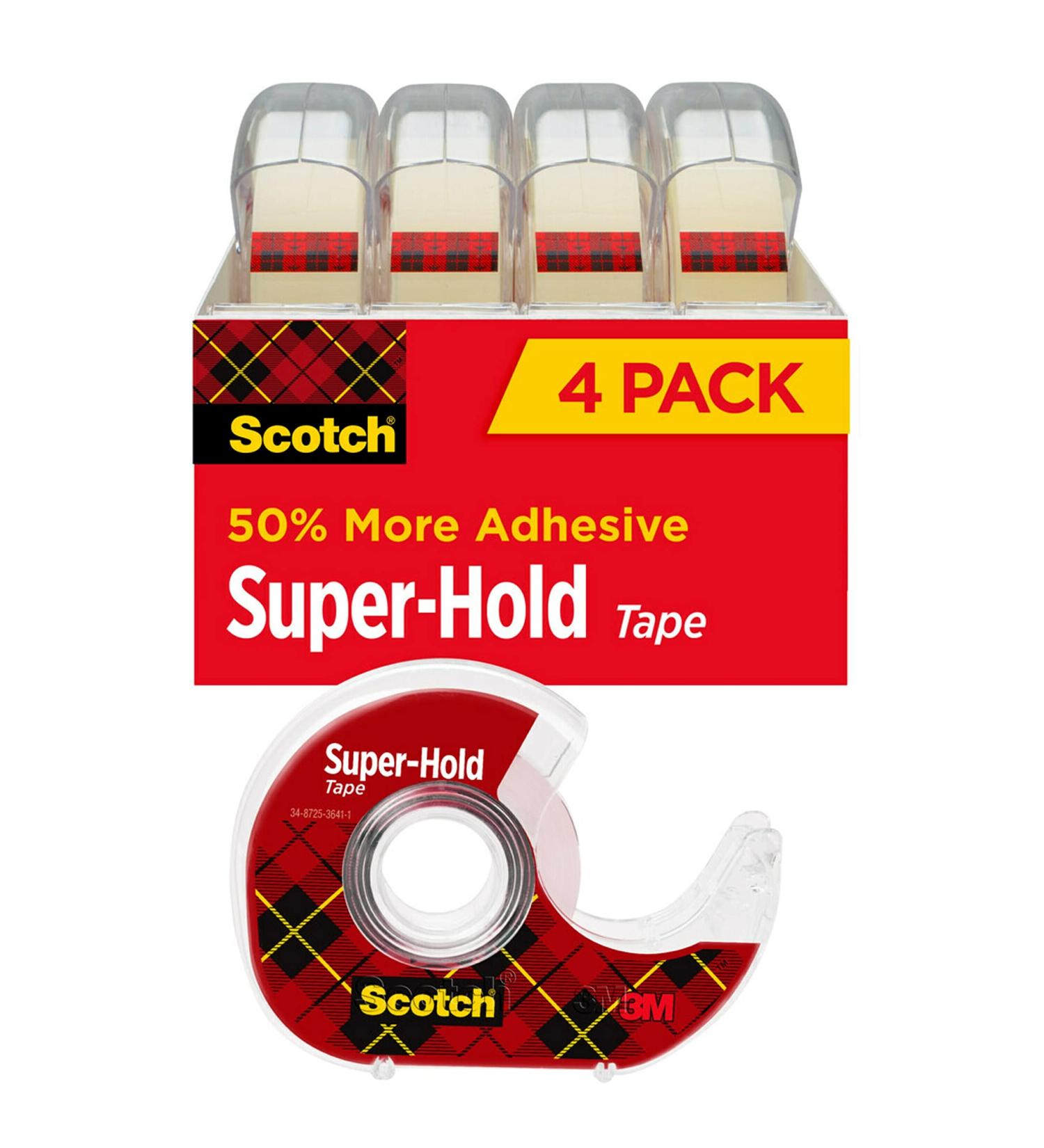 Scotch Super-Hold Tape  4 Rolls  Transparent Finish  50% More Adhesive  Trusted Favorite  3/4 x 650 Inches  Dispensered (4198) 4 Rolls Standard - Buy Online on GoSupps.com