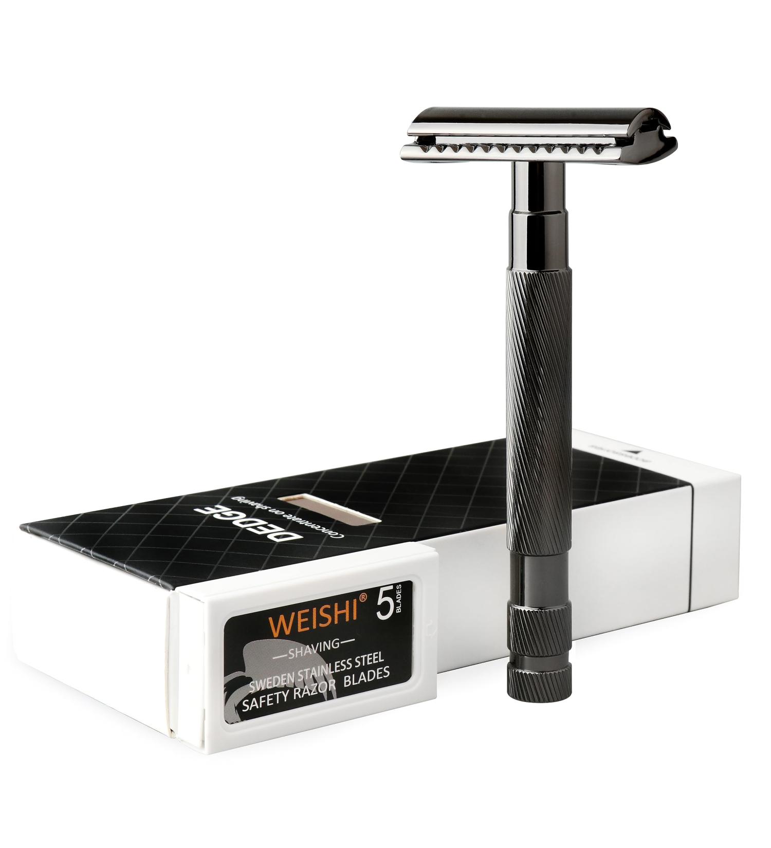DEDGE Classic Double Edge Safety Razor for Men - Weighted Design Reusable Includes 5 Premium Blades (Black - Buy Online on GoSupps.com