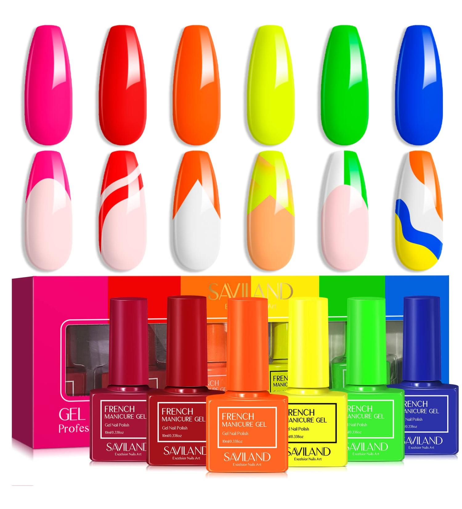 SAVILAND French Gel Nail Polish Set - 6 Spring Colors 10ML Soak Off Gel Polish Kit for Salon Quality French Tip Manicures - Orange, Yellow, Green, Hot Pink, Blue - Perfect for Home DIY Nail Art - Buy Online on GoSupps.com