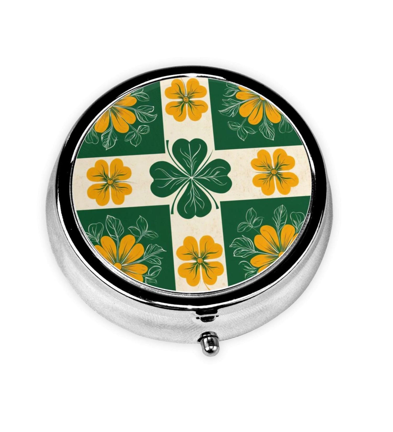Symmetrical Floral Pattern Portable Metal Pill Box - Round Mini 3-Compartment Design for Small Pills Travel Essential - Black - Buy Online on GoSupps.com