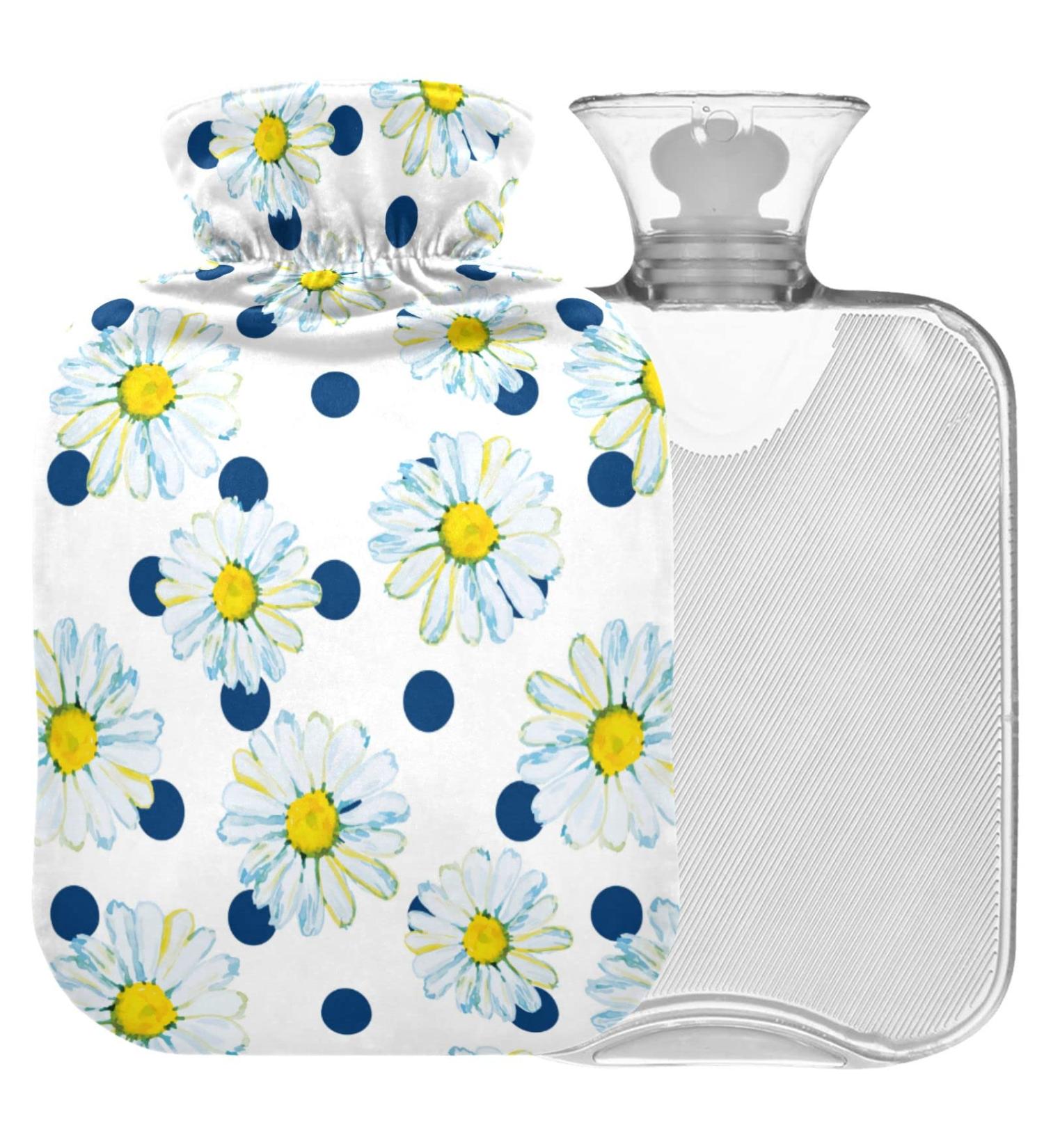 Naanle 2L Hot Water Bottle with Polka Dots & Daisy Cover - Large Hot Water Bottle for Menstrual Cramps Pain Relief Hand & Foot Heat Therapy - Buy Online on GoSupps.com