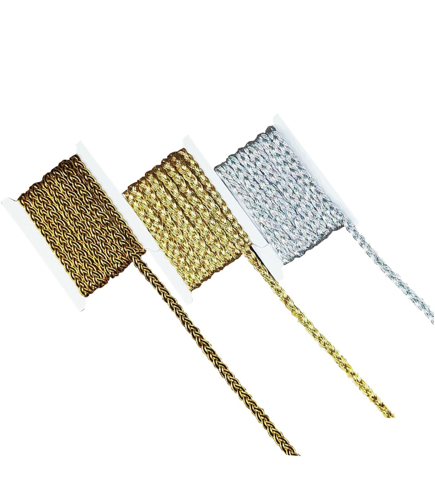 Gimp Braid Trim 9 Yards - 8mm/0.31in 3 Rolls Gold Silver Metal Fabric Trim for Sewing Garments, Curtains, Lampshades & DIY Crafts - Buy Online on GoSupps.com