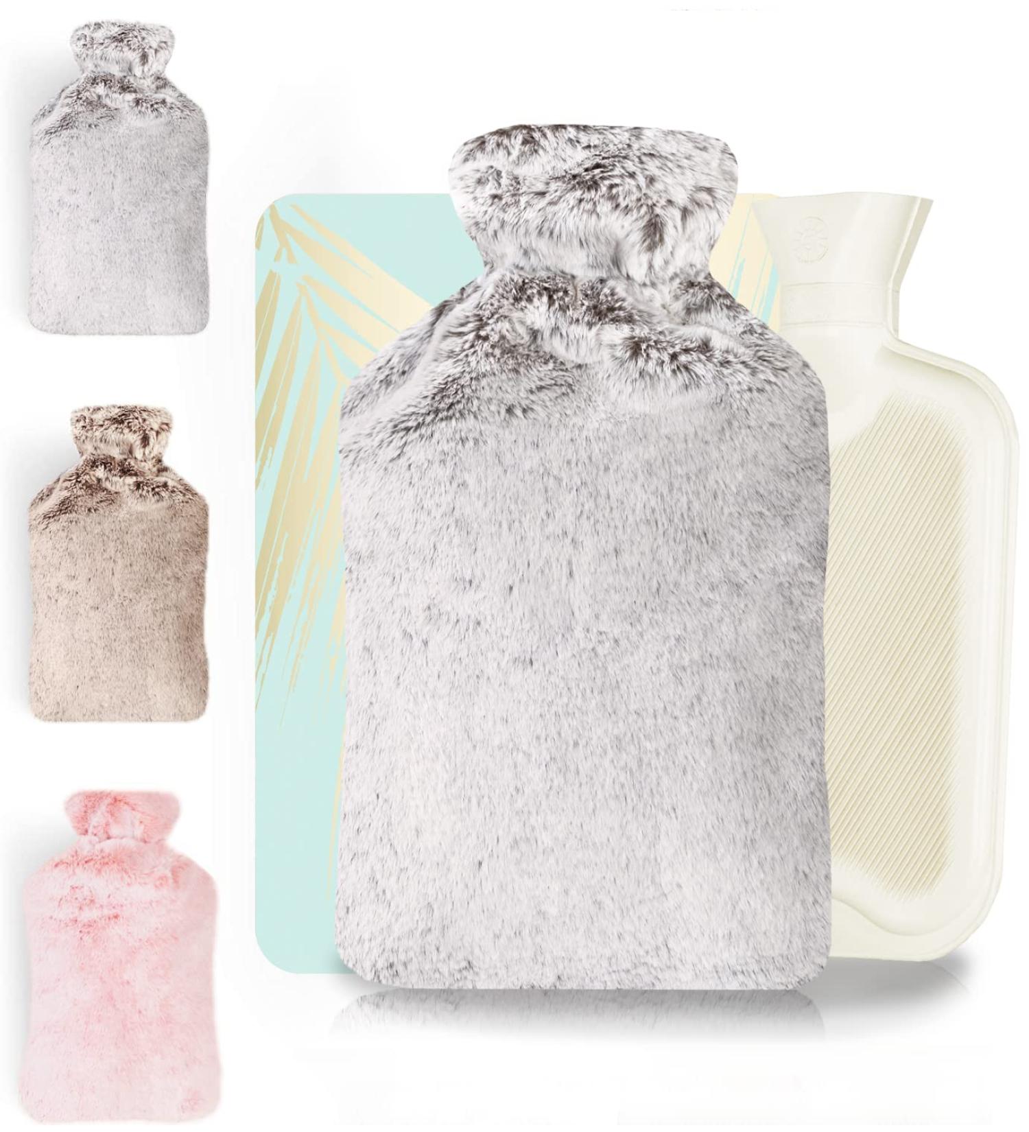 Rissler Premium 2L Heat Bottle with Soft Gray Cover - Natural Rubber for Pain Relief | Cuddly & Fluffy Bed & Body Comfort - Buy Online on GoSupps.com