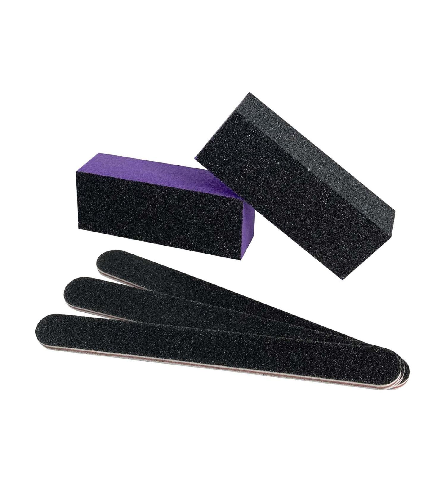 5 Pack Nail File and Buffer Block - Professional Manicure Tools Kit, 100/180 Grit Black Nail Pedicure File for Sanding, Buffing, Grinding - Plisher File Included - Buy Online on GoSupps.com