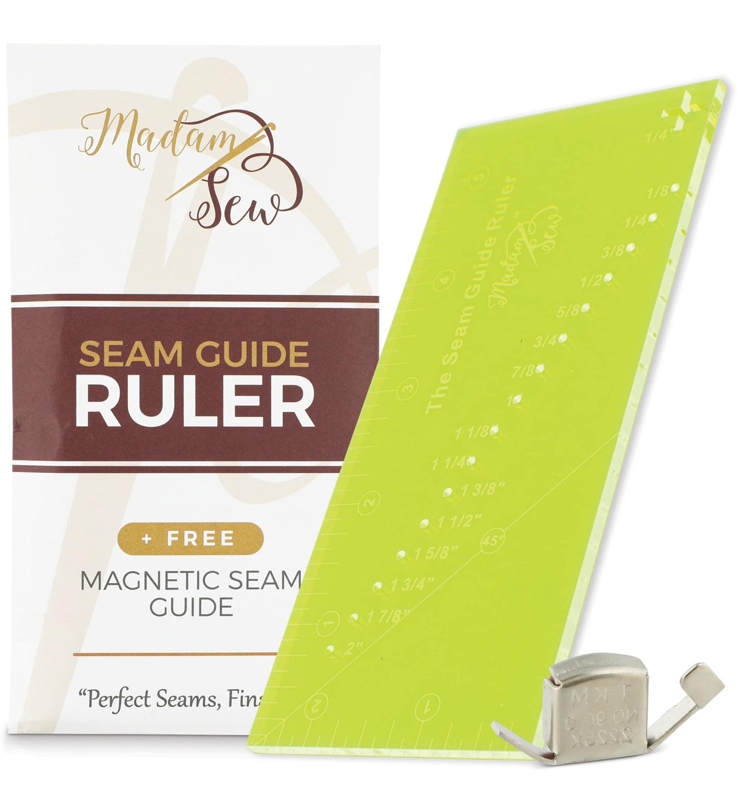 Madam Sew Seam Allowance Ruler and Magnetic Seam Guide for Sewing Machine | Perforated Seam Gauge for Perfect Straight Line Hems | Includes Pivot Point and Trim Line - Buy Online on GoSupps.com