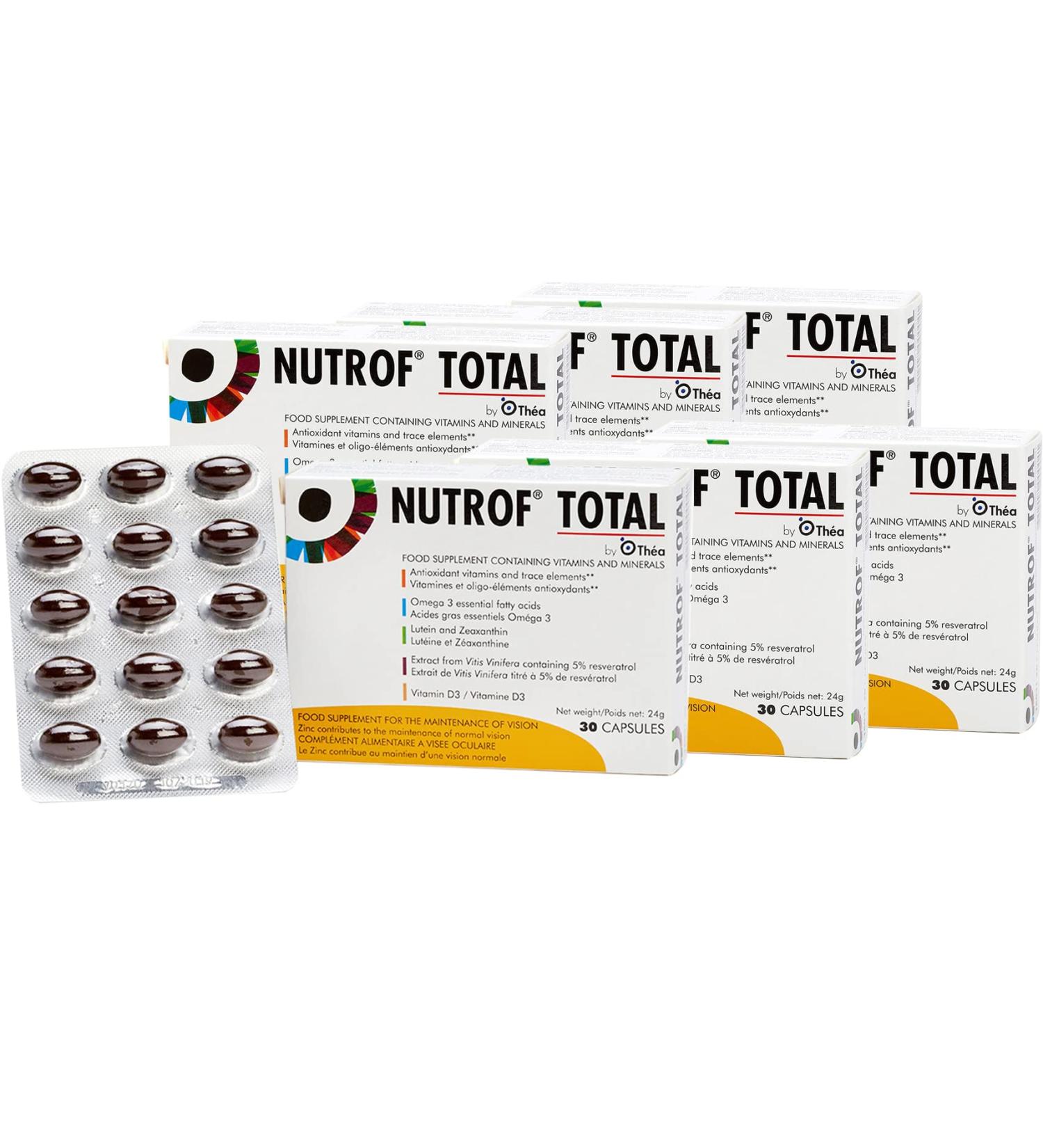 Nutrof Total Capsules Eye Health Supplement - 180 Capsules with Lutein, Zeaxanthin, Omega 3, and Antioxidants - Buy Online on GoSupps.com