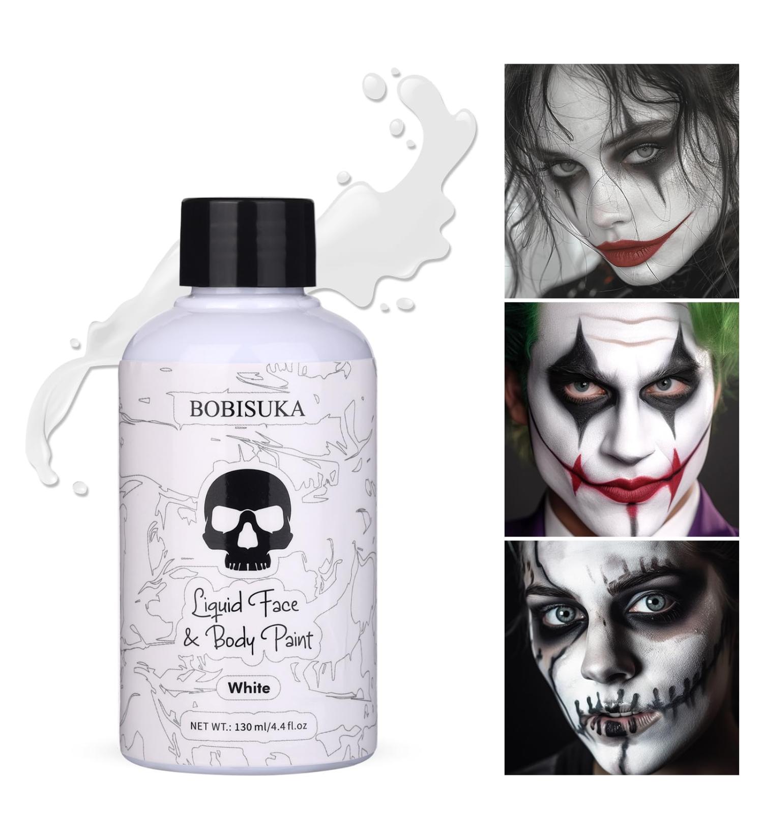 BOBISUKA White Face Body Paint - Washable Non-Toxic Makeup for Halloween Clown Skeleton Cosplay - Fast Drying Large 130ml Capacity - Buy Online on GoSupps.com