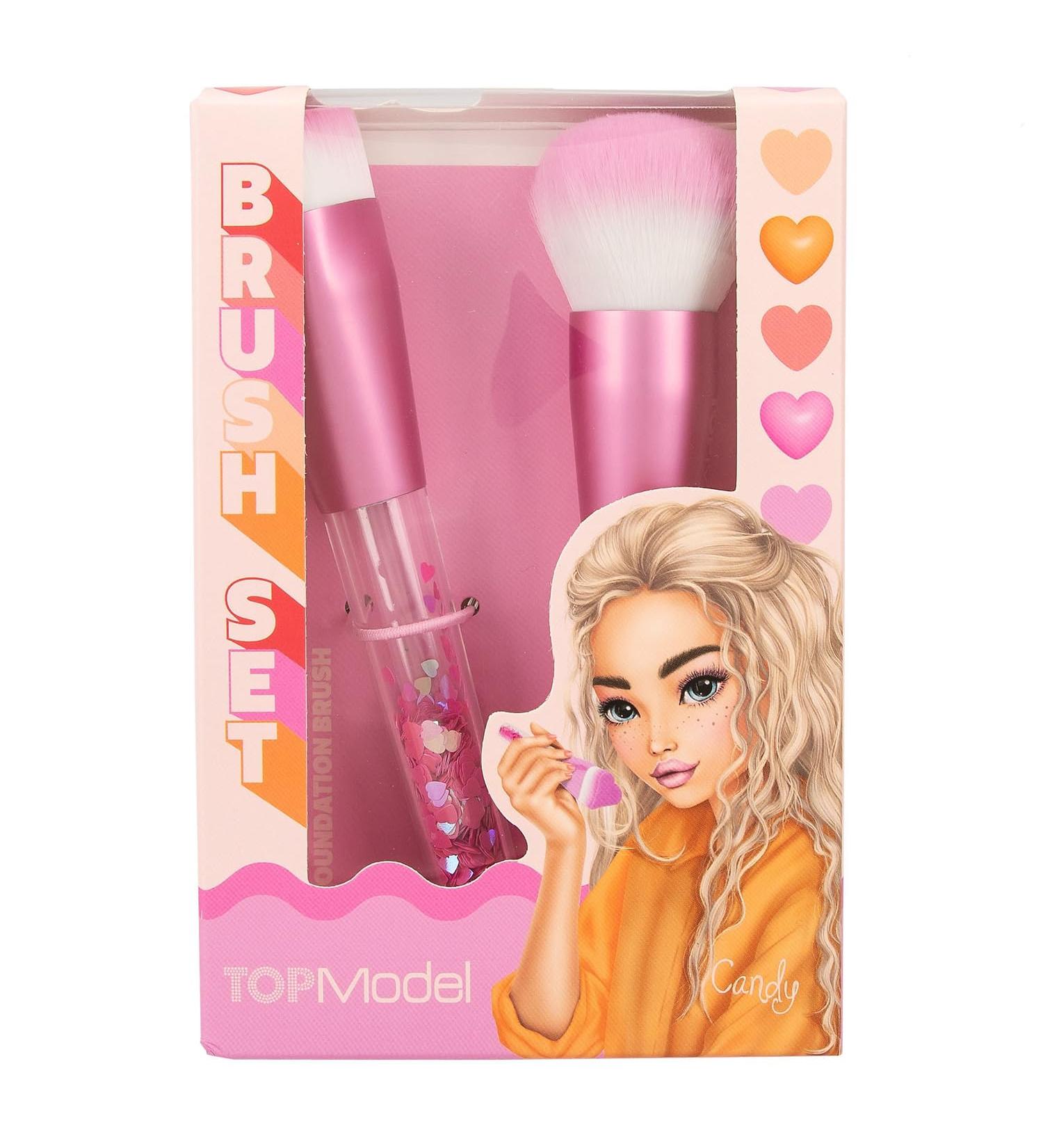 Depesche TOPModel 12817 Beauty and Me Brush Set in Pink with Transparent Handles and Heart Confetti with 2 Brushes for Broncer and Foundation - Buy Online on GoSupps.com