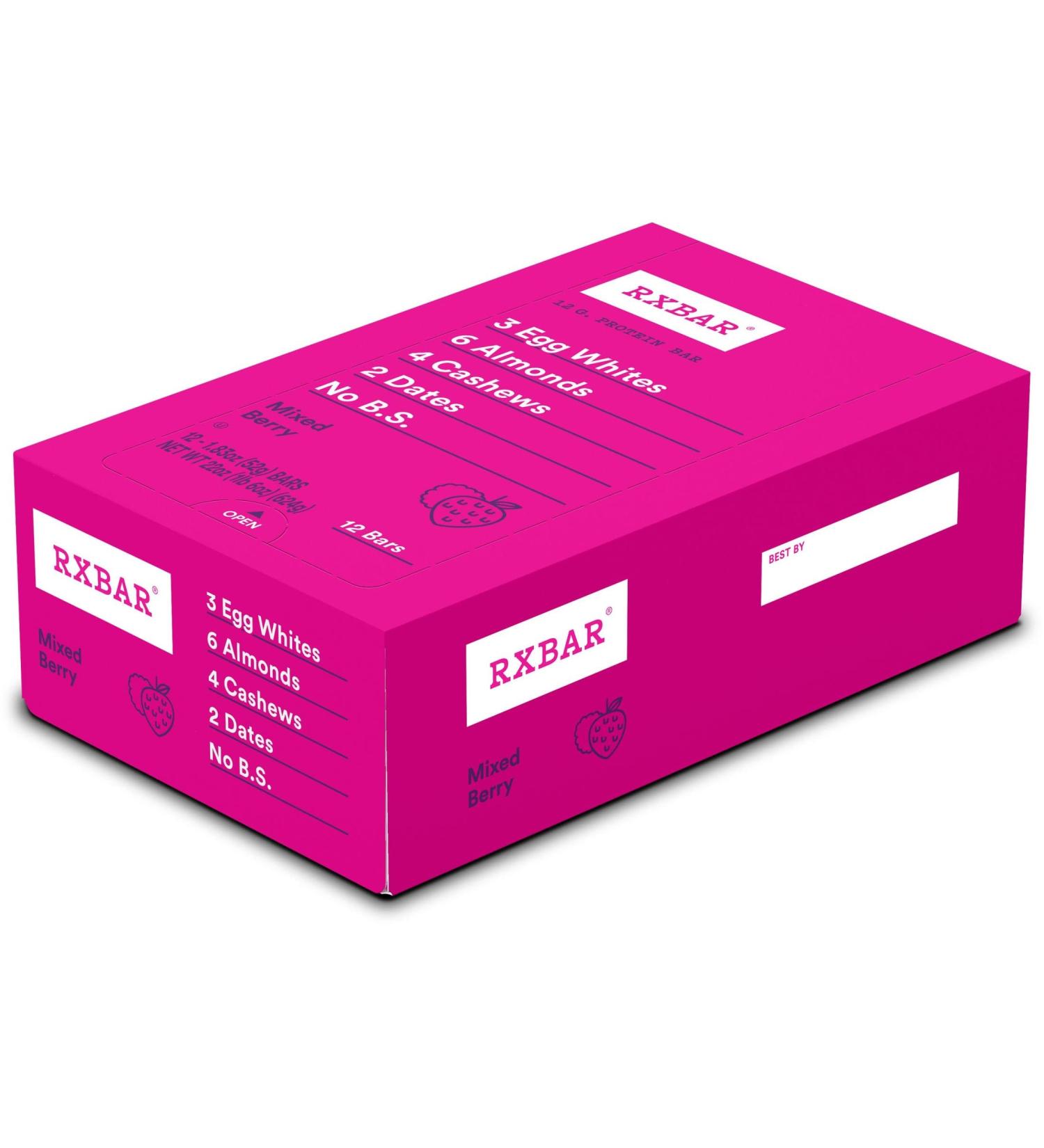 RXBAR Protein Bars - Mixed Berry Flavor | 12g Protein | Gluten Free Snacks | 22oz Box (12 Bars) - Buy Online on GoSupps.com