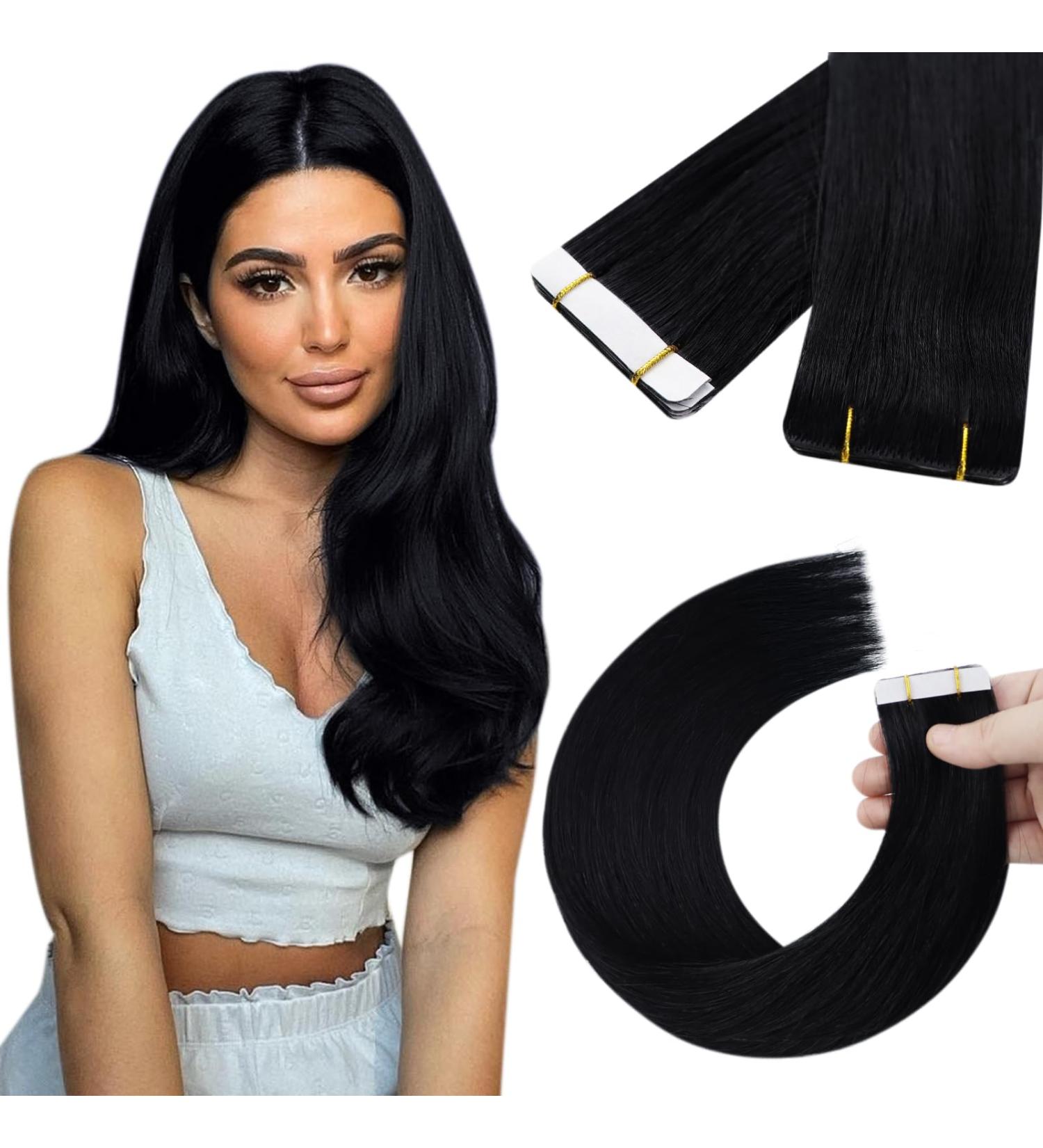 Youngsee 40cm Real Hair Tape Extensions - Black Virgin Hair Smooth Skin Weft 5 Pcs 10g - Premium Quality - Buy Online on GoSupps.com