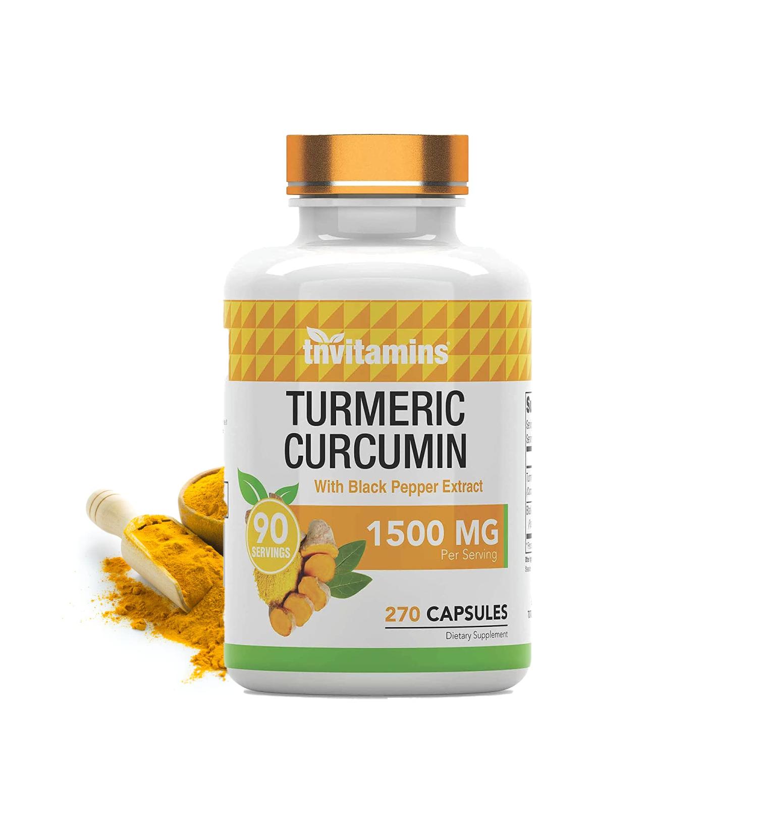 Turmeric Curcumin Capsules with Black Pepper 1500mg - 270 Capsules | 3 Month Supply | Non-GMO, Made in USA - Buy Online on GoSupps.com