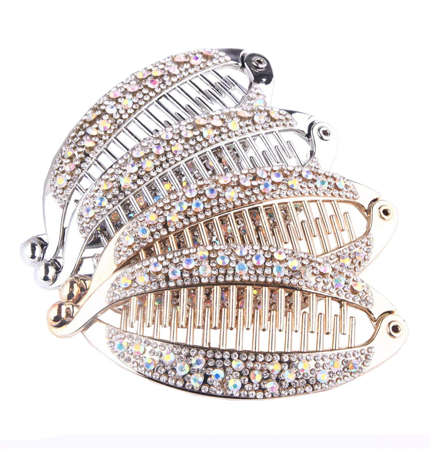 Elegant Rhinestone Banana Clip Set - 4Pcs Crystal Hair Grips for Women - Buy Online on GoSupps.com
