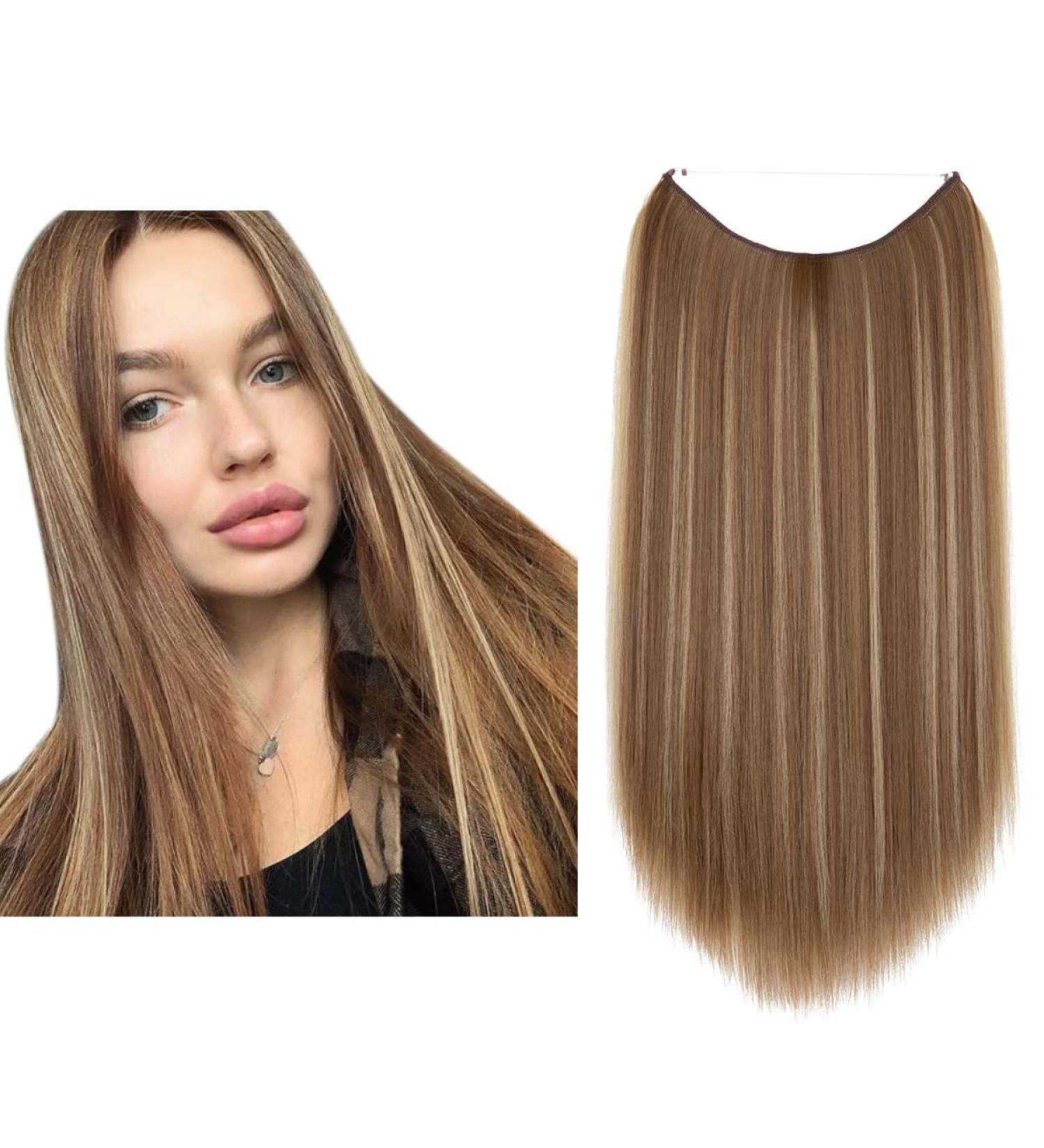 SARLA 14 Inch Short Invisible Wire Hair Extensions - Ash Medium Brown/Ash Blonde - Pack of 1 - Adjustable Headband - Synthetic Hairpieces for Women - Buy Online on GoSupps.com
