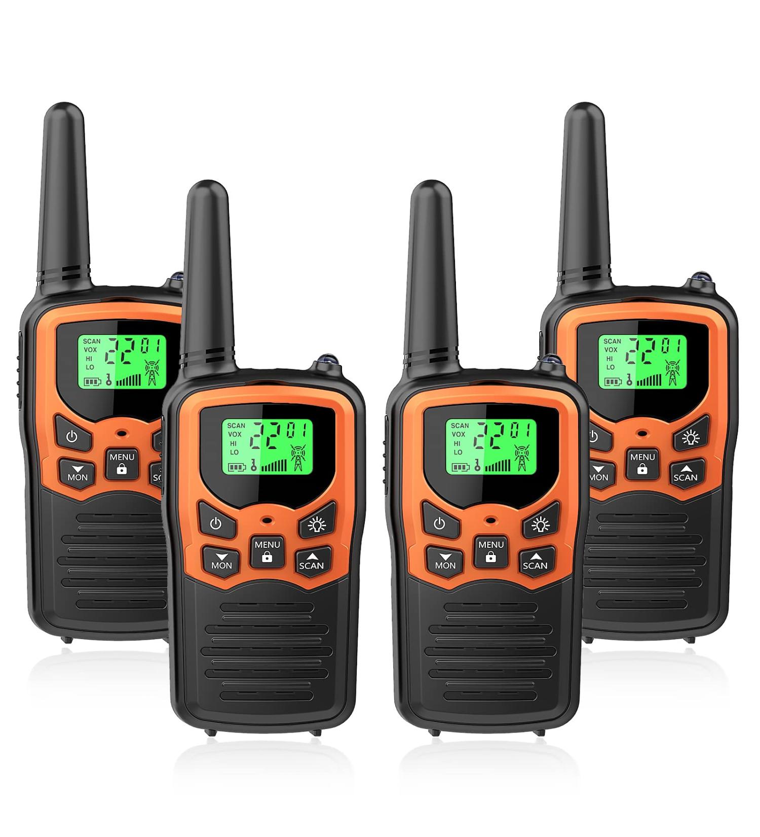MOICO Walkie Talkies for Adults - 22 FRS Channels, LED Flashlight, VOX, LCD Display, Long Range - Orange 4 Pack - Buy Online on GoSupps.com