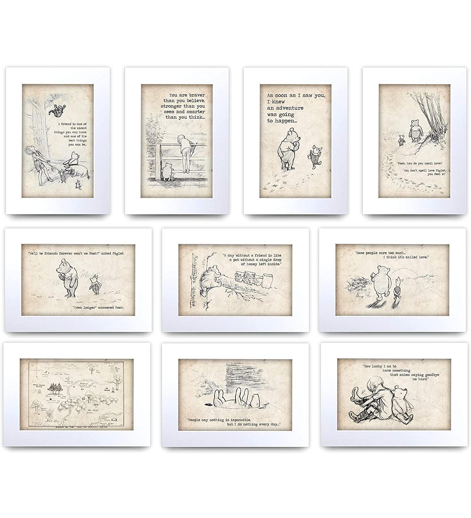 HWC Trading Winnie the Pooh All 10 Collection of Unframed A4 Printed Quote Nursery Print Baby Shower Room Gifts New Born Bedroom Gift Print Photo Picture Display (Unframed) All 10 Collection