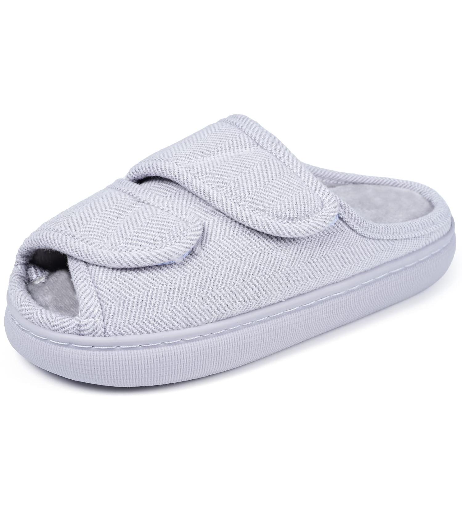 Adjustable Diabetic Slippers | Extra Wide House Shoes for Women & Men | Light Grey | Size 7.5-8.5 Women / 6-7 Men - Buy Online on GoSupps.com