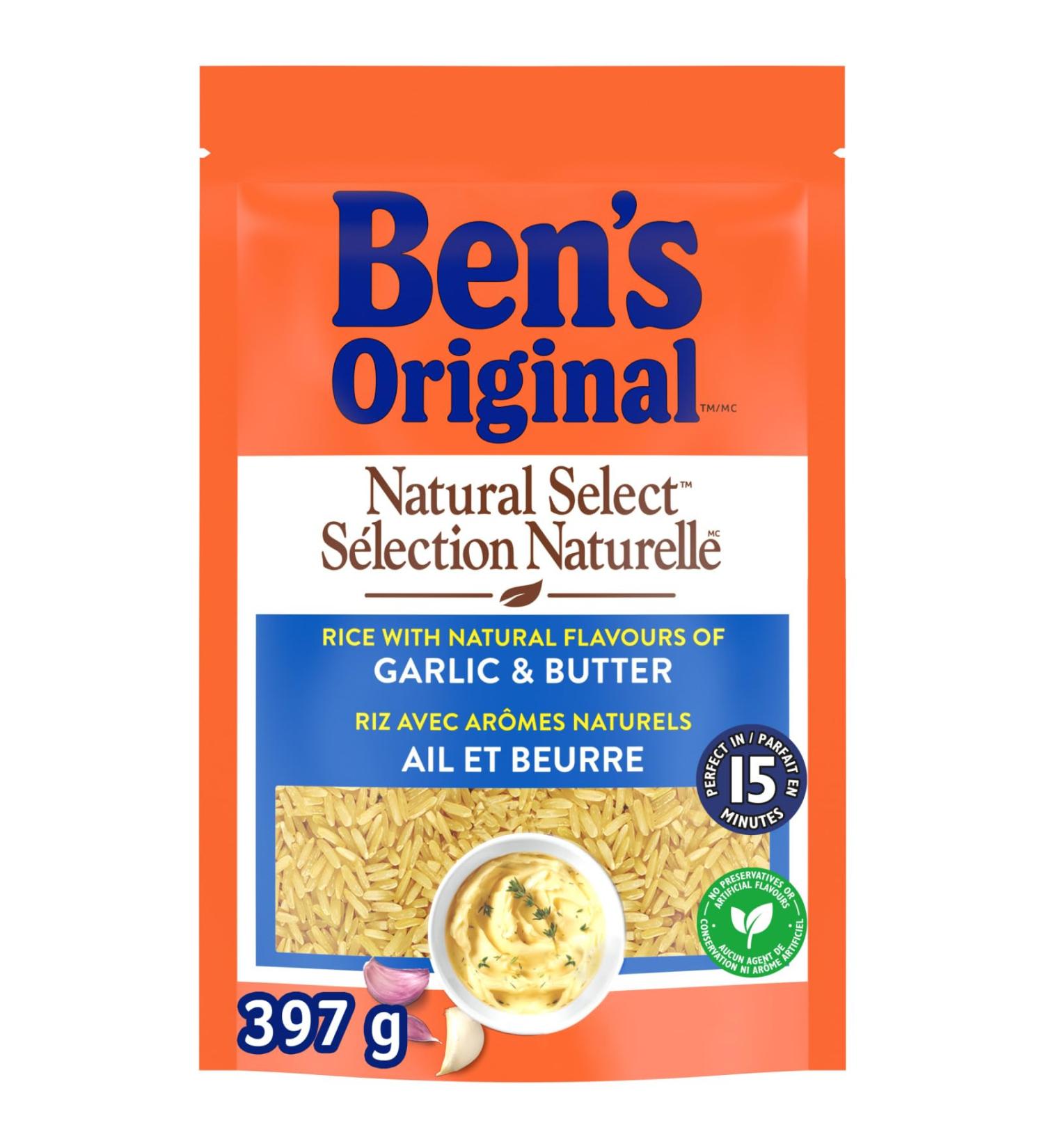 BEN'S ORIGINAL NATURAL SELECT Garlic & Butter Flavour Rice Side Dish 397g pouch Garlic & Butter 397 g (Pack of 1) - Buy Online on GoSupps.com