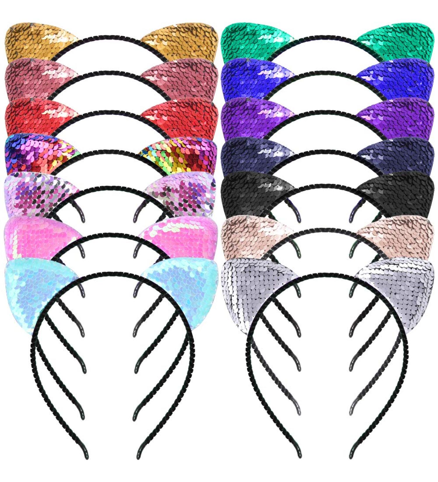 SIQUK Cat Ear Headbands 14 Colors - Reversible Shiny Sequin Hair Hoops for Women and Girls with Bonus Storage Bag - Buy Online on GoSupps.com