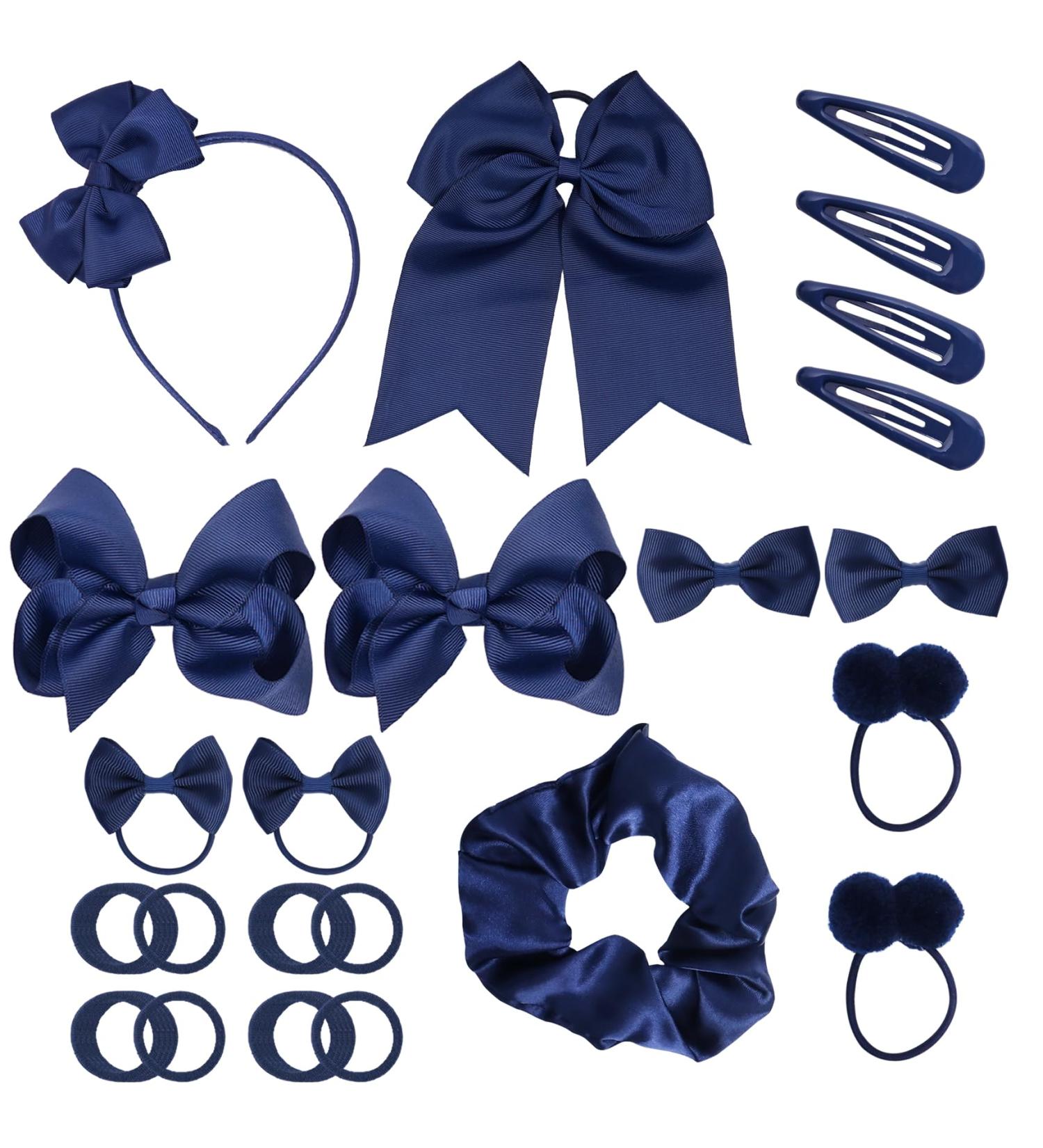 45Pcs Navy Blue School Girls Hair Accessories Kit - Bow Headband, Clips, Ponytail Holder, Barrettes - Girl Birthday Gift - Buy Online on GoSupps.com