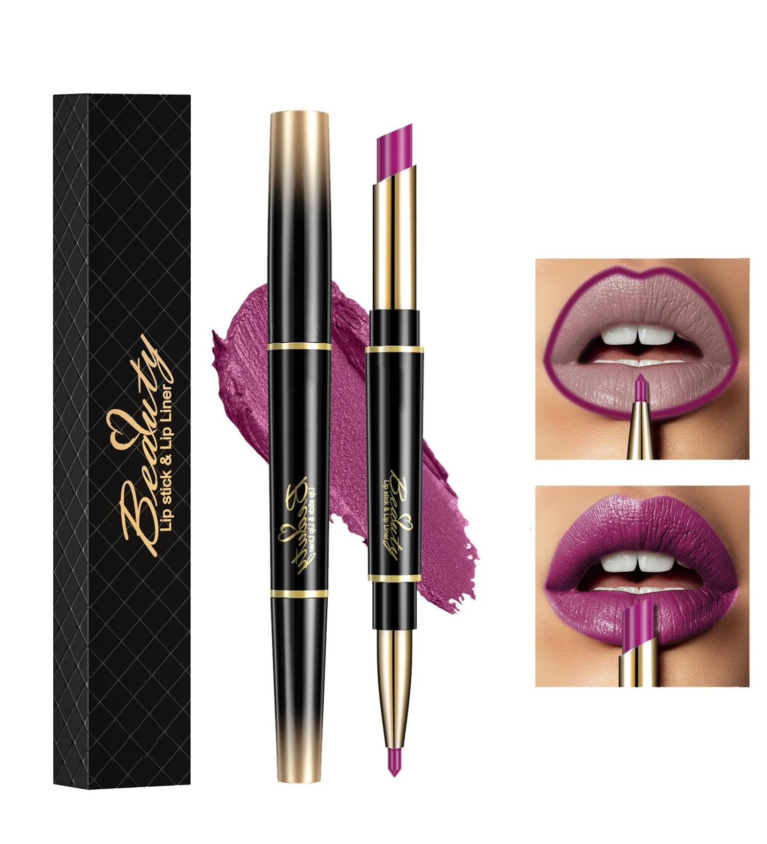 Housn 2 in 1 Double-end Matte Lip Liner & Lipstick Pen | Long-lasting Contour Makeup for Girls and Women | Non-Stick Cup, Not Fade | 05#BerryColors - Buy Online on GoSupps.com
