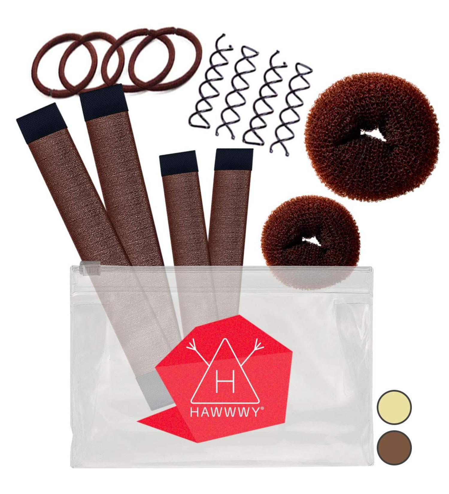 Hawwwy 12-Piece Hair Bun Maker Set for Women, Girls, Kids - Easy Fast Tool for Short, Long, Thin Hair - Brown Small & Large Donuts, Magic Snap & Roll, Spin Pins - Hair Accessories - Buy Online on GoSupps.com