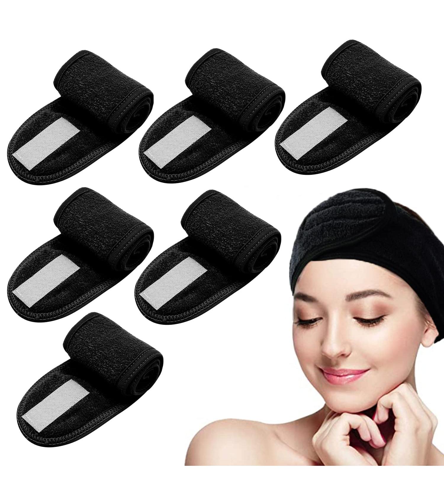 TSHAOUN 6-Piece Adjustable Spa Headbands for Makeup Yoga Shower & Sports - Black Hair Straps with Magical Adhesive Tape - Buy Online on GoSupps.com