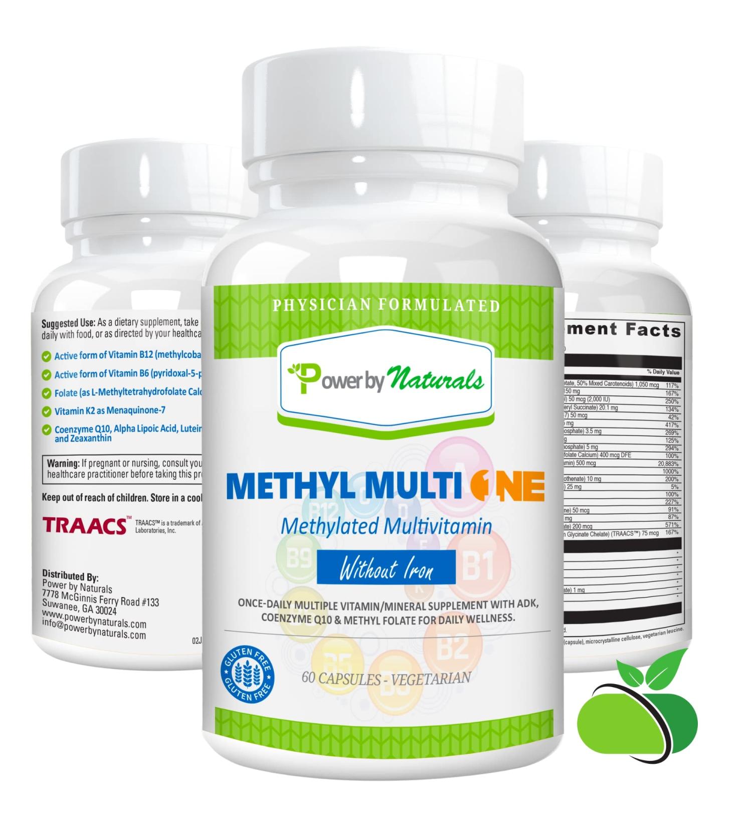 Power By Naturals Methyl Multi One - 60Ct Methylated Multivitamin | CoQ10, Active B12, Methylfolate | Iron-Free One-a-Day Supplement for Adults | 25+ Nutrients, MTHFR Support | Made in USA - Buy Online on GoSupps.com