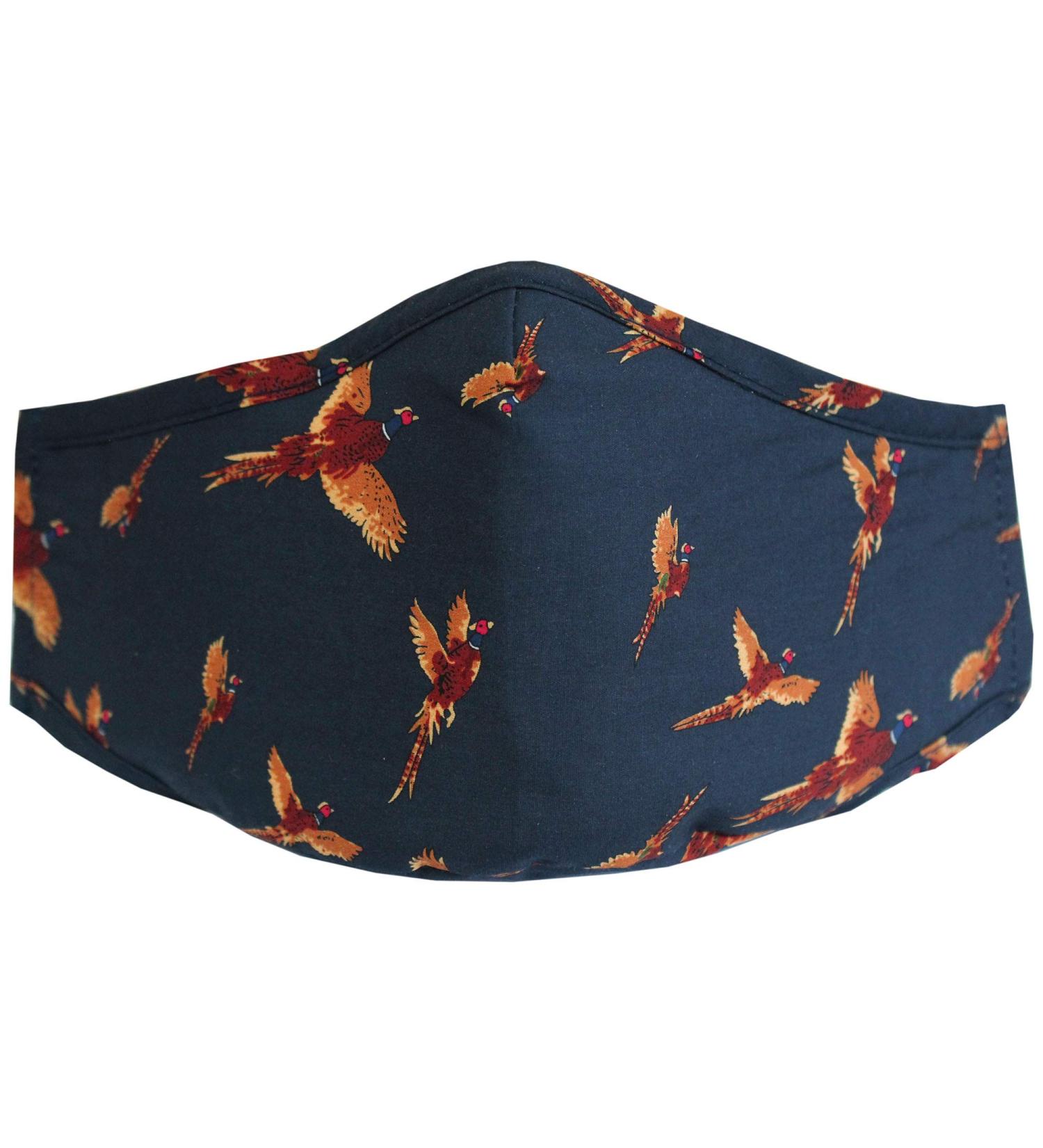 Navy Blue Flying Pheasants Face Mask - Washable Reusable 100% Cotton - International Shipping - Buy Online on GoSupps.com