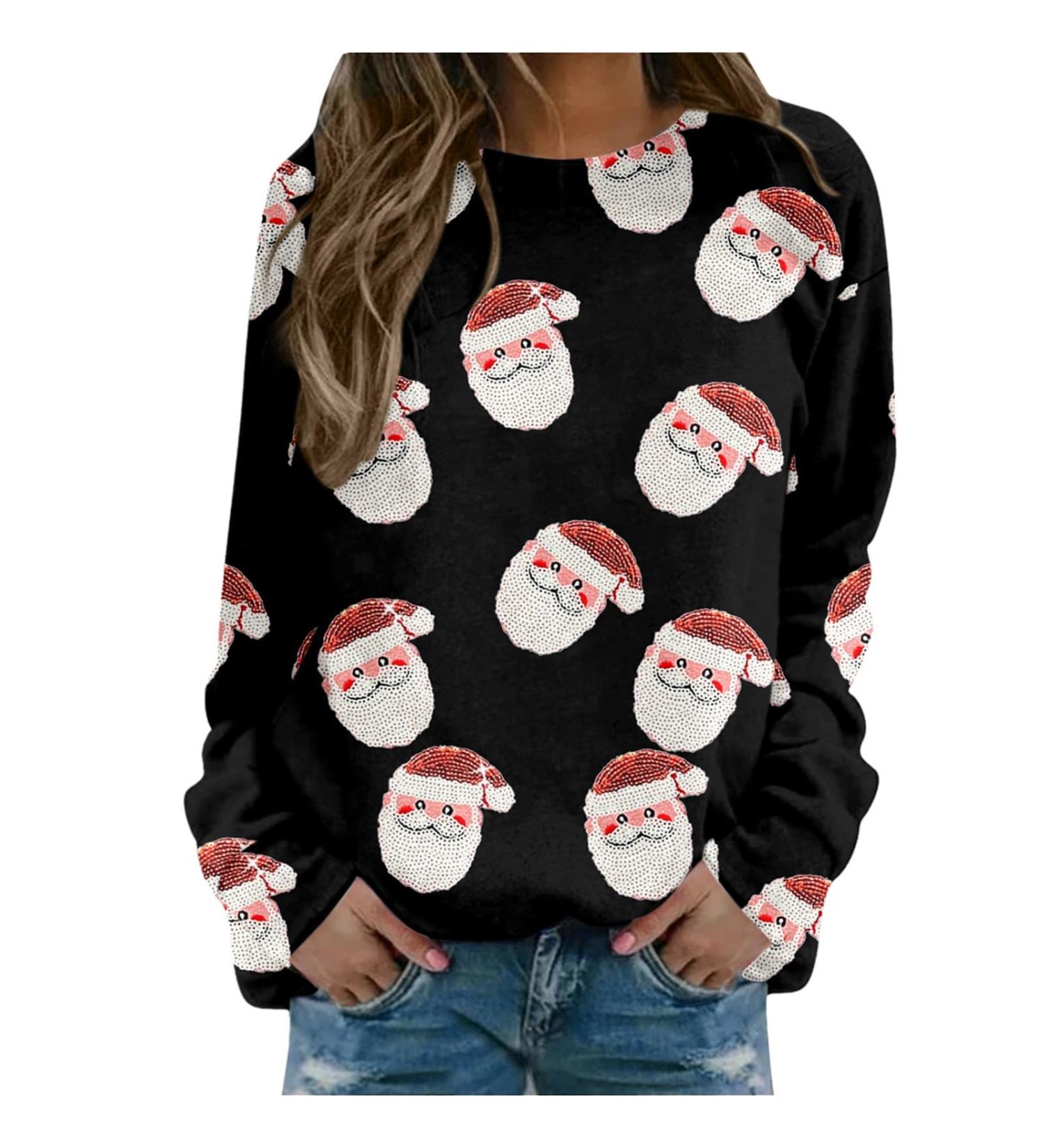 Women's Christmas Sweatshirt Snowman Penguin Print O-Neck Raglan Top - Black M - Buy Online on GoSupps.com