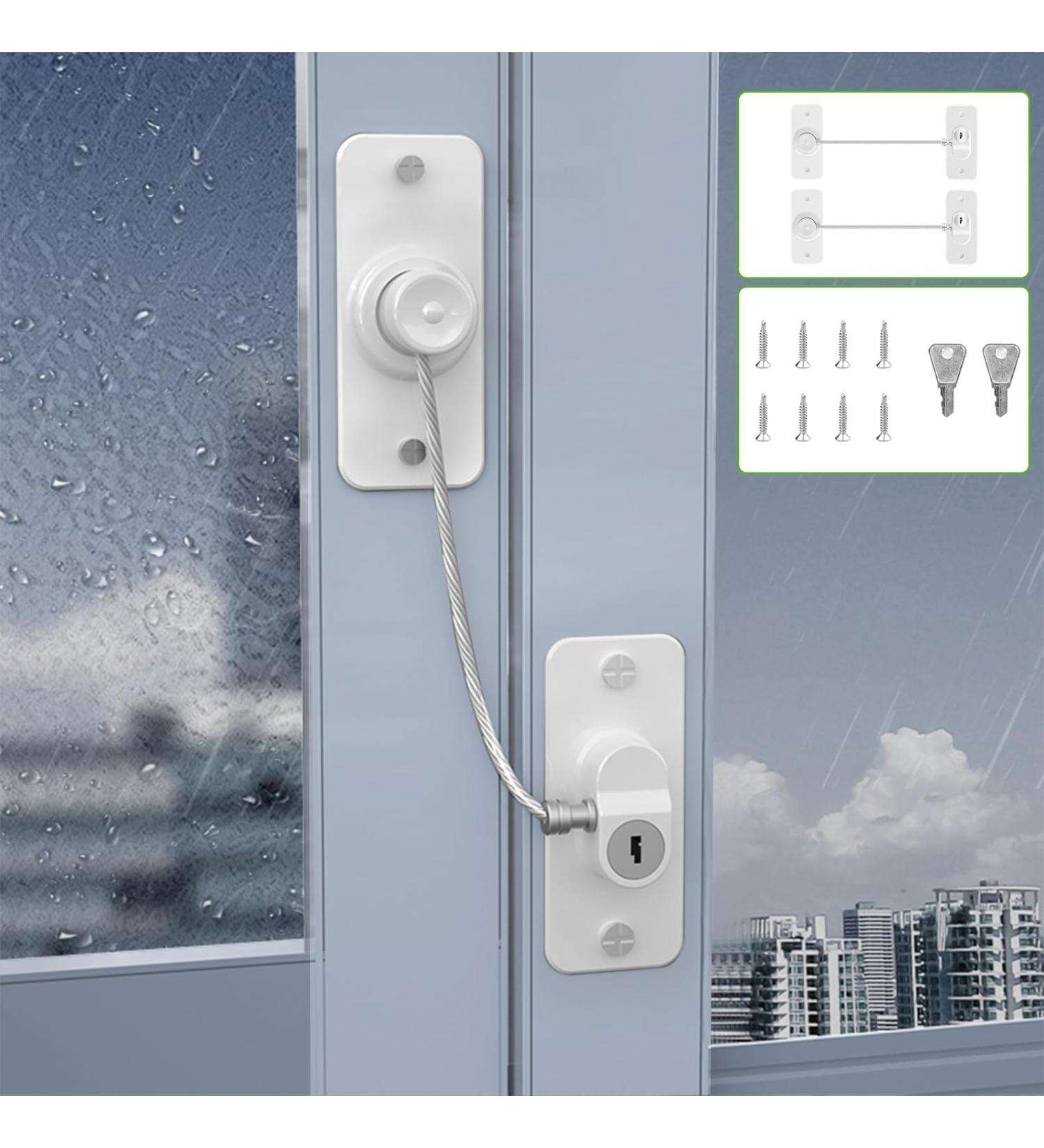 2Pcs Window Restrictors - Versatile Self Adhesive Locks for UPVC Windows, Refrigerators & More - Childproof Safety Cable Lock with Key - Buy Online on GoSupps.com