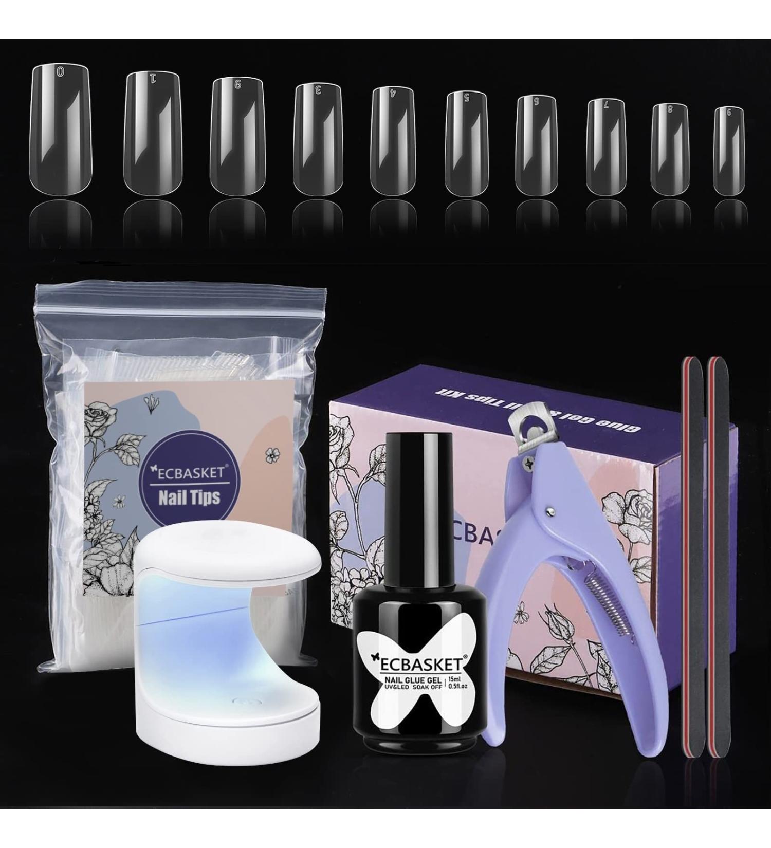 Square Gel Nail Kit with 500Pcs Clear Tips and Glue - ECBASKET Nail Extension Kit for Nail Art | UV Lamp and 15ML Gel Nail Glue Included - Buy Online on GoSupps.com