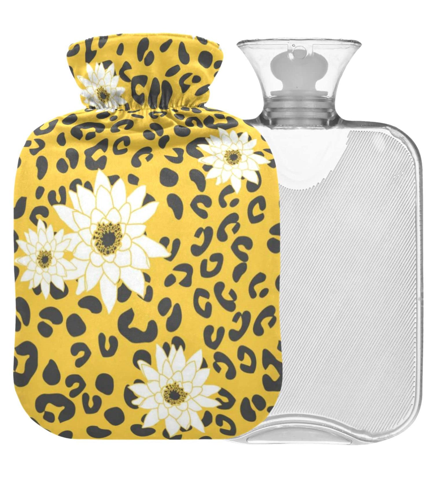 NAANLE 2L Hot Water Bottle with Lid - Daisy Flower Leopard Design for Menstrual Cramps Relief & Heat Therapy | Transparent Large Hot Water Bottle - Buy Online on GoSupps.com