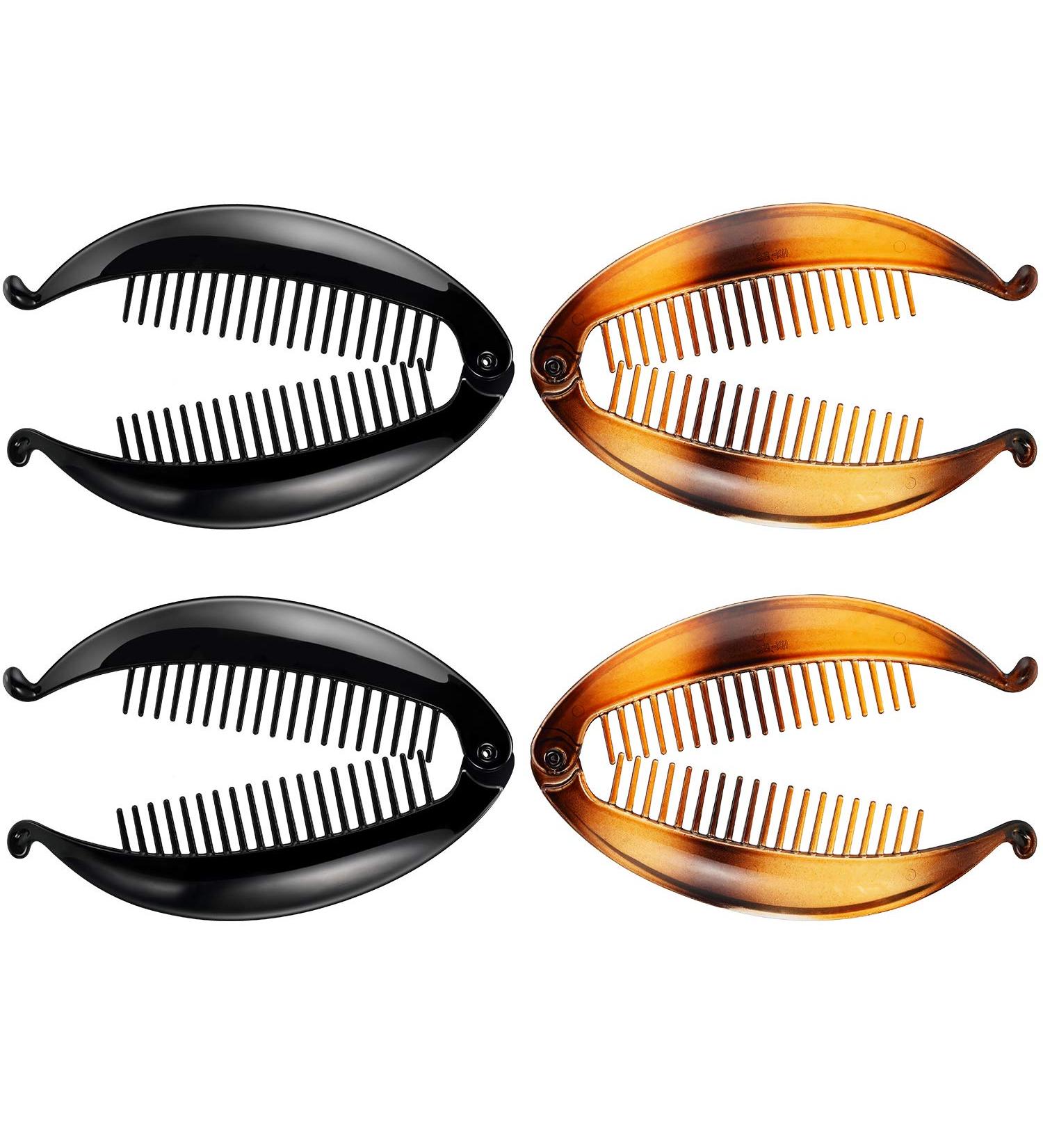 Buy 4-Piece Banana Clips & Fish Comb Combs | Wide Tortoise Kamm Hair Clips for Women - Black Gradient & Brown - 14 cm Long - Buy Online on GoSupps.com