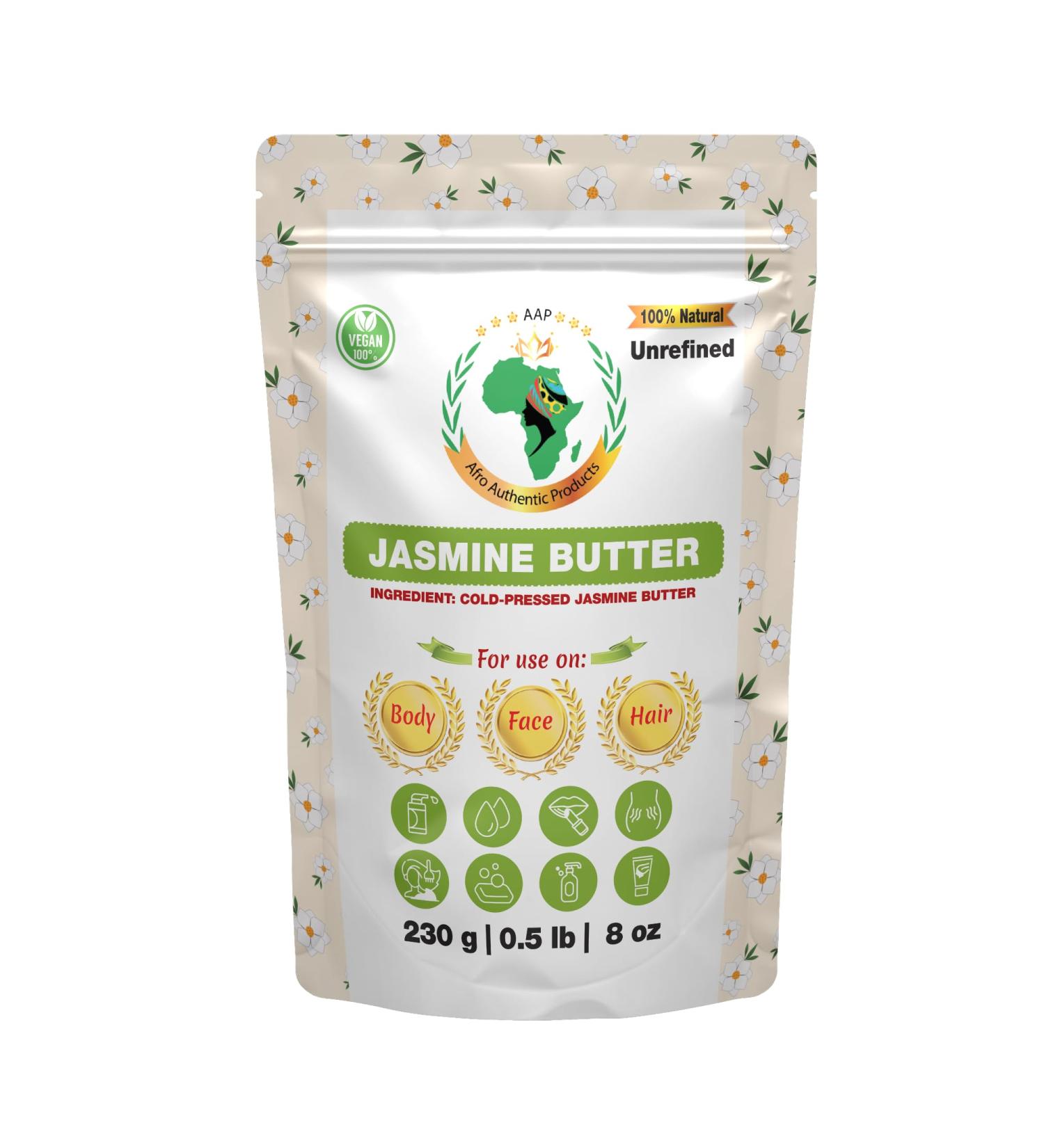 Authentic Raw Jasmine Butter | Butter | For DIY Face Body Hands | Unrefined | 100% Pure| Organic from Africa | Resealable Bag | 0.5 LB (230g)