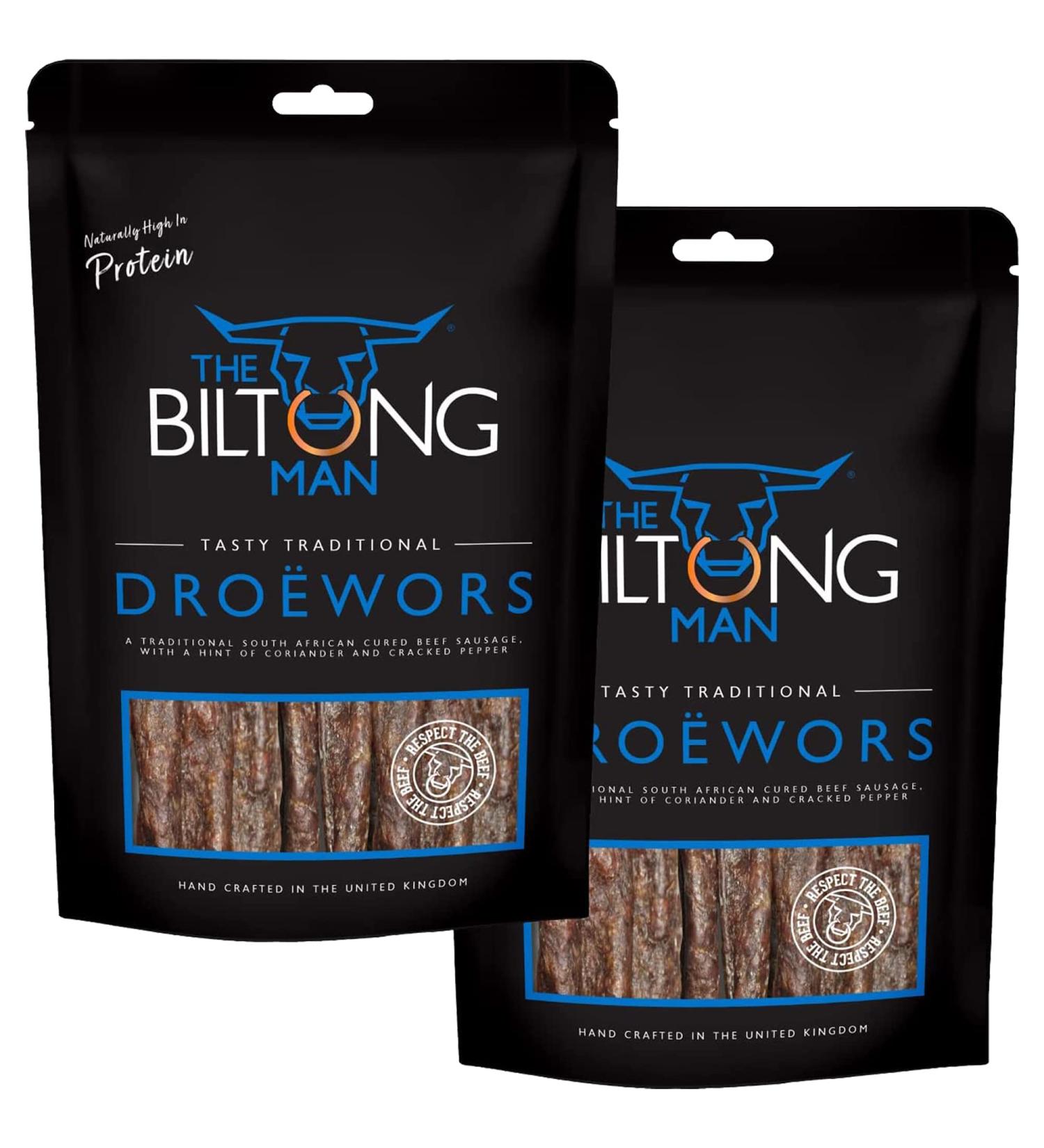 The Biltong Man Droewors Sticks 1kg | High Protein Beef Snack | Keto-friendly Dried Beef Sausage - Buy Online on GoSupps.com