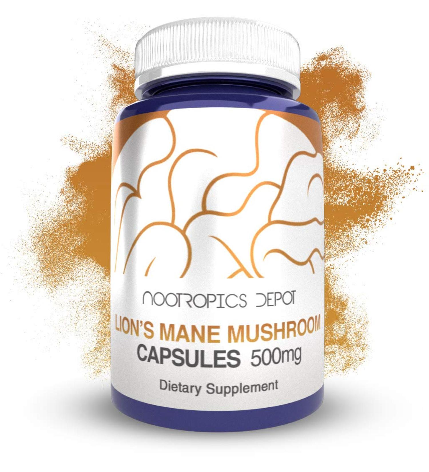 Nootropics Depot Lions Mane Mushroom Capsules | 500mg | 180 Count | Hericium erinaceus | Whole Fruiting Body Mushroom Extract | Brain Health Supplement | Neuroprotective + Boosts Mood 180 Count (Pack of 1) - Buy Online on GoSupps.com
