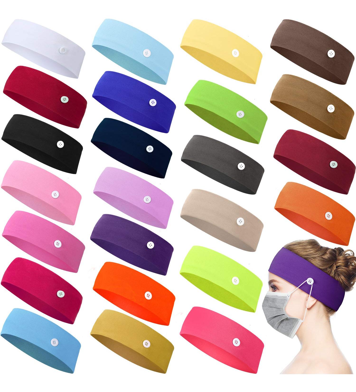 Willbond Button Headband Set - 24 Non-Slip Elastic Ear Protection Holders for Men and Women - Stretchy Yoga Sports Hairbands in Assorted Colors - Buy Online on GoSupps.com