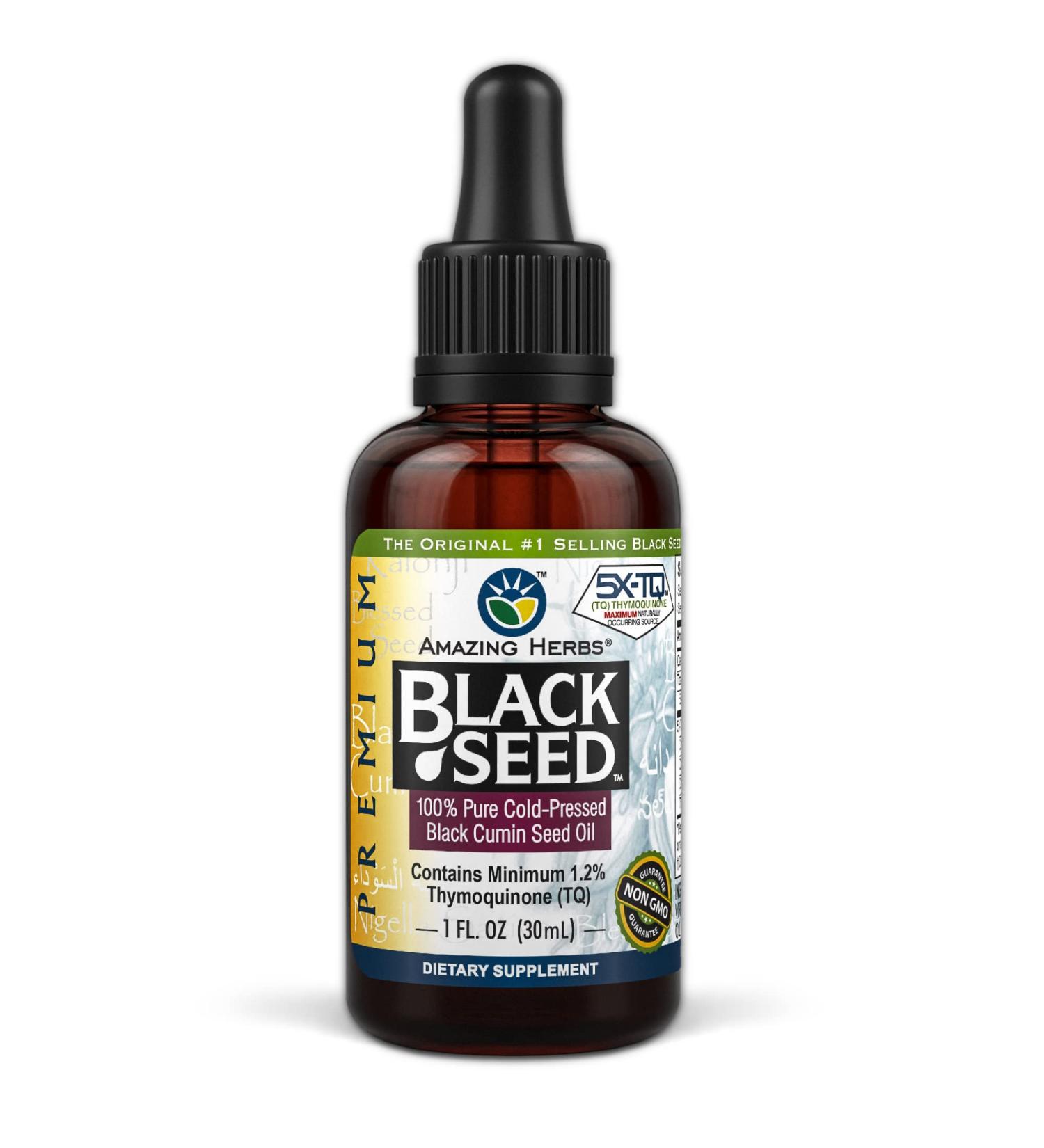 Amazing Herbs Black Seed Oil - Cold Pressed - Premium Quality - 1 fl oz (Pack of 1) - Buy Online on GoSupps.com