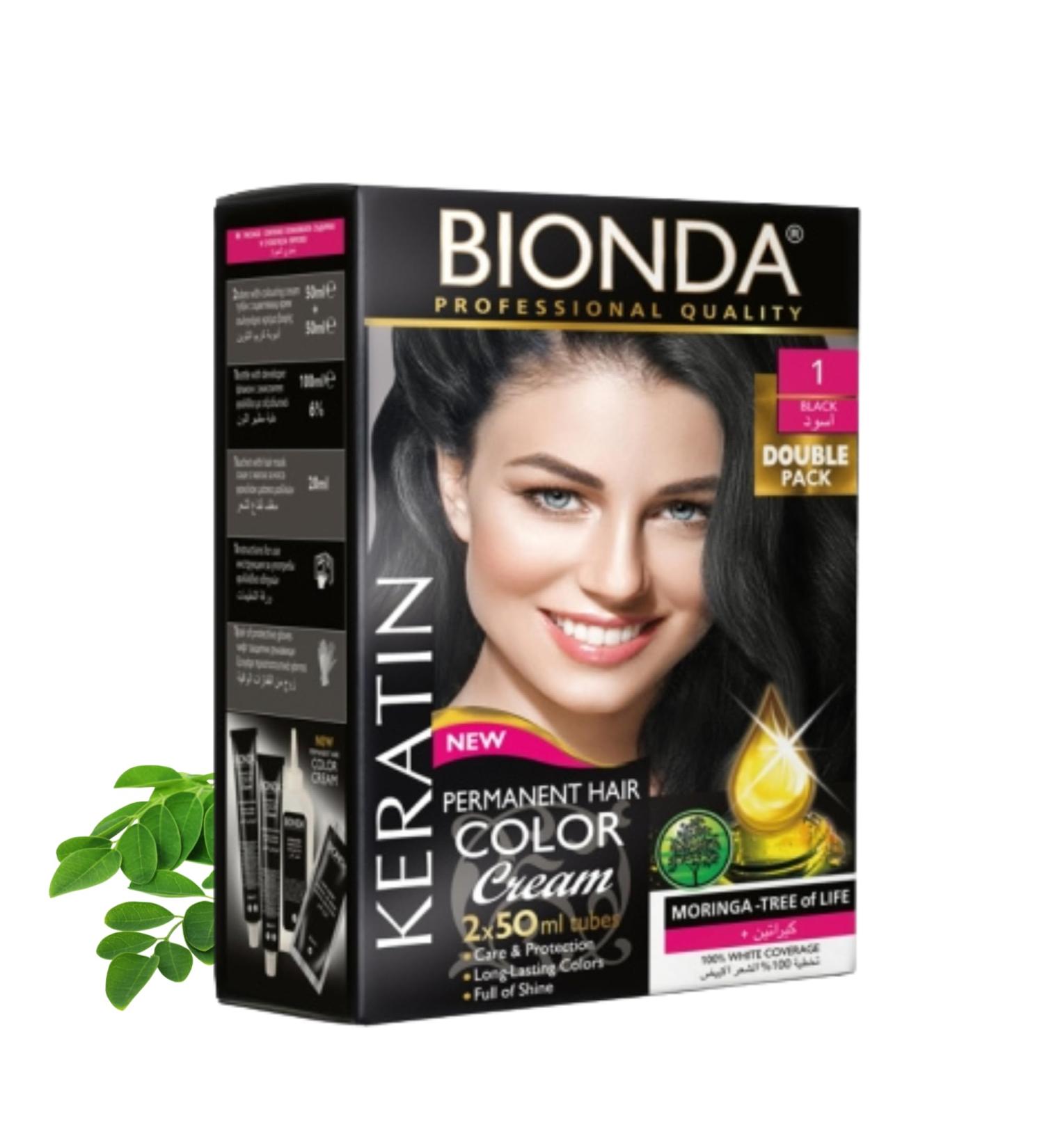 BIONDA Professional permanent hair color Color Cream 1 black 200ml double pack keratin & moringa care longlasting intense color with shine 100 gray hair coverage - Buy Online on GoSupps.com